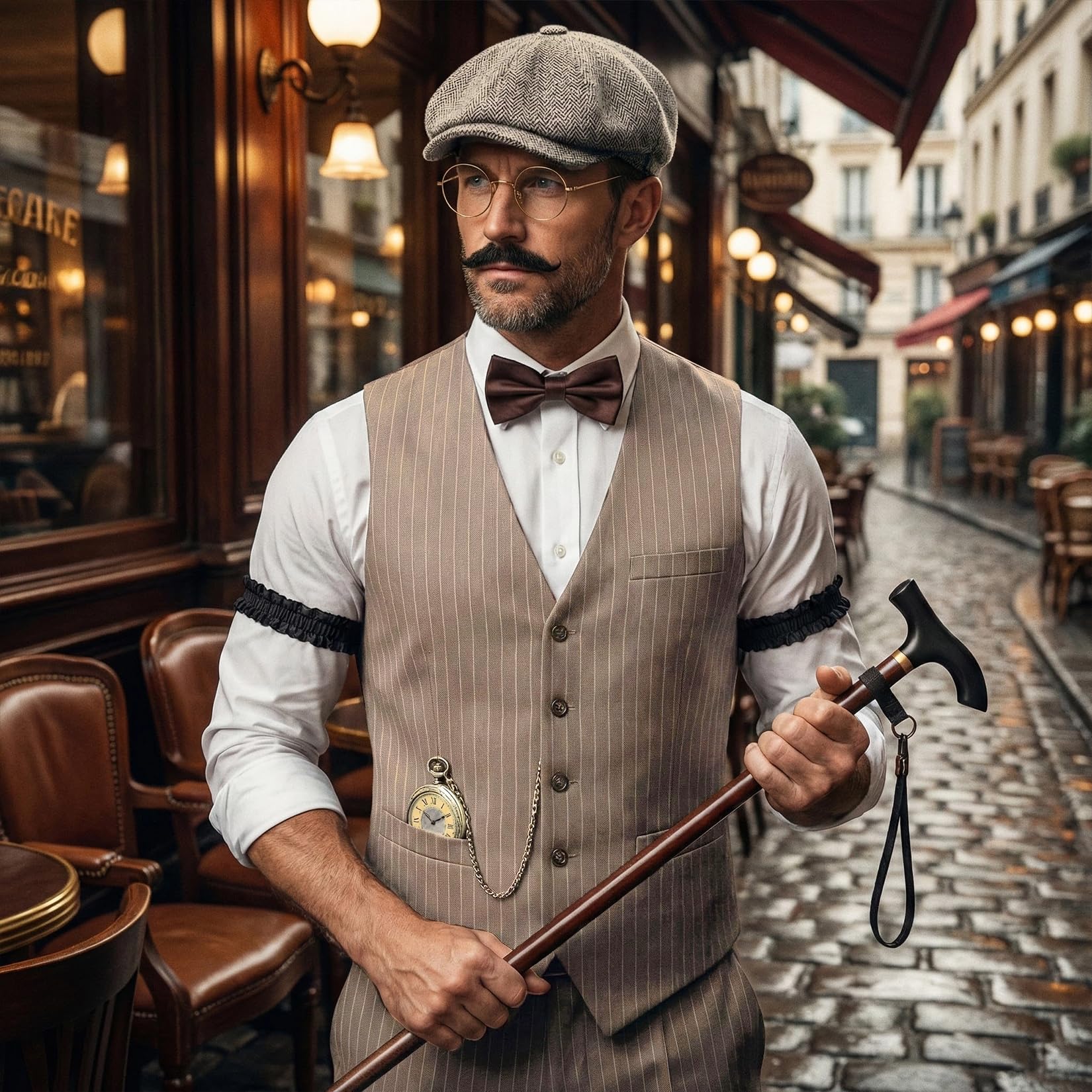 20er Jahre Kostüm Herren Damen, Mafia Karneval Set mit Weste Hosenträger Hut Krücke Faltbare Krücke, Anzug für 1920S Gangster Halloween Mottoparty