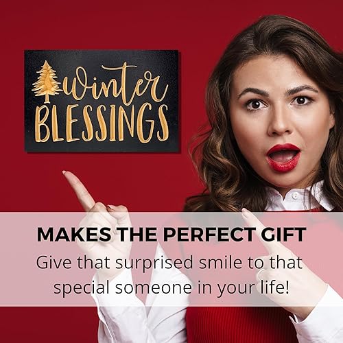 Miniatura 8 de Winter Blessings Decor - 8 x 12 inches - Carved Wooden Christmas Decoration - Holiday Mantle Decoration - Christmas Sign Decor - Winter Desk