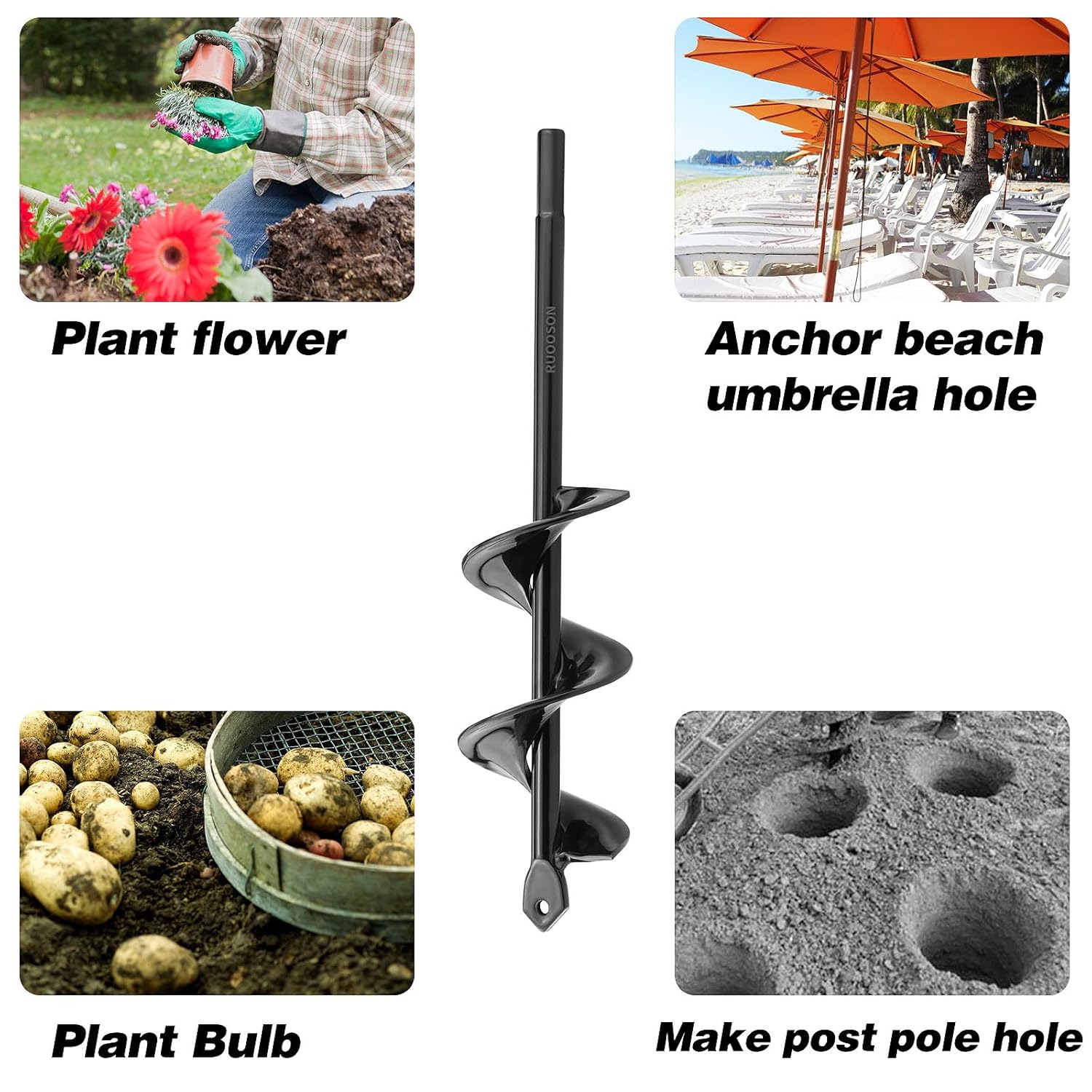 2"(D) x9(L) Auger Drill Bit, Ruooson Garden Spiral Bit, SpiralPlanter for Planting, Flower Bulb Auger Rapid Planter Digger for 3/8" Hex Drive<1Pcs>