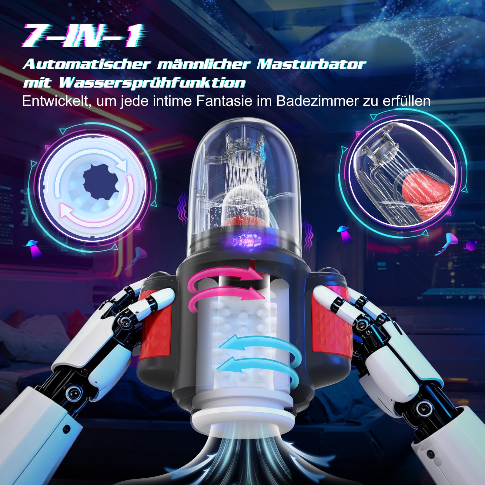 Masturbieren für Männer Elektrisch Wassersprühfunktion 7-in-1, Sex Spielzeug für die Männer 10 Vibration 5 Rotation, Blowjob Taschenmuschi Masturbator Realistisch, GOZMIN Penis Vibrator Sexspielzeug