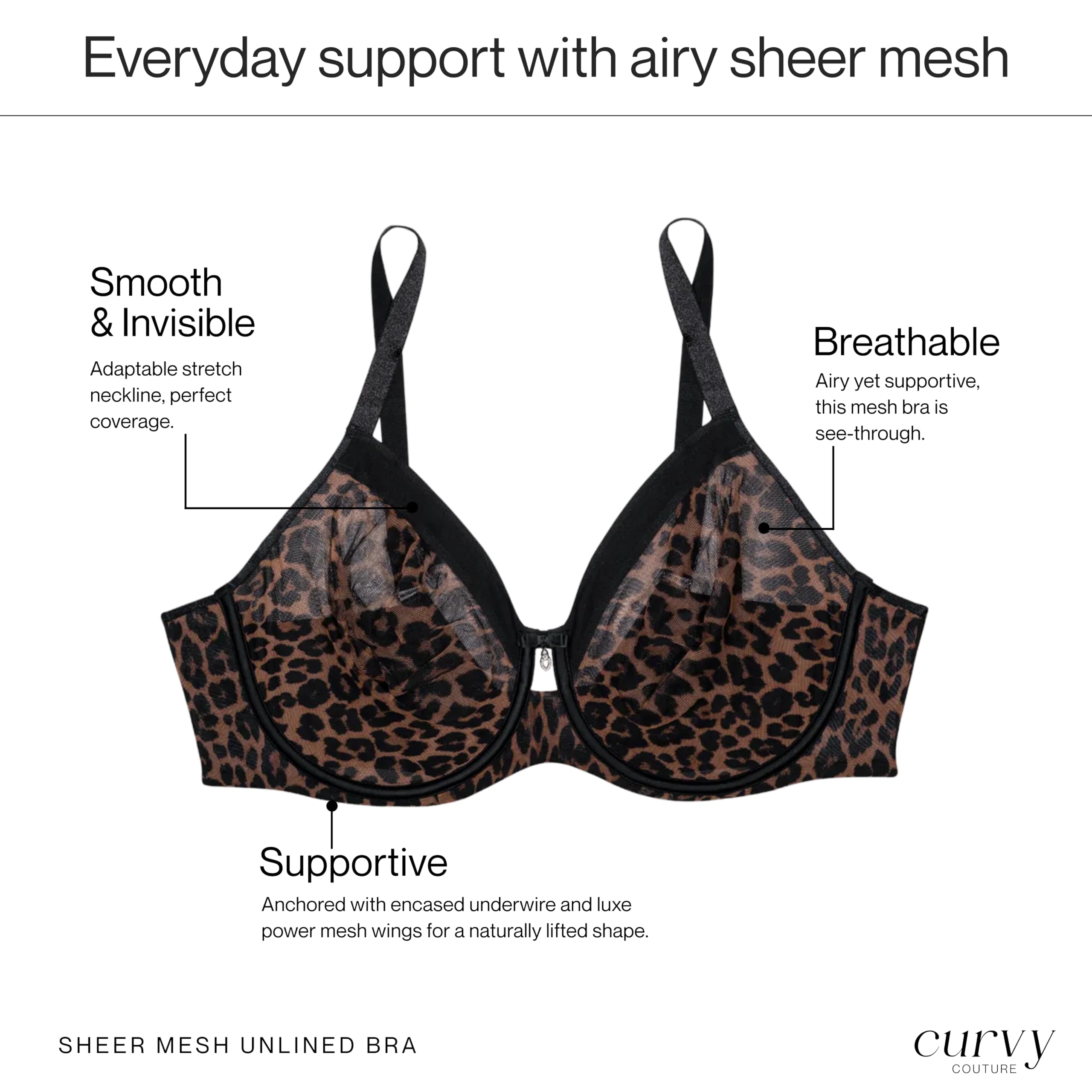 Curvy Couture Sheer Mesh Full-Coverage Unlined Underwire Bra Sujetador de Cobertura Completa Mujer