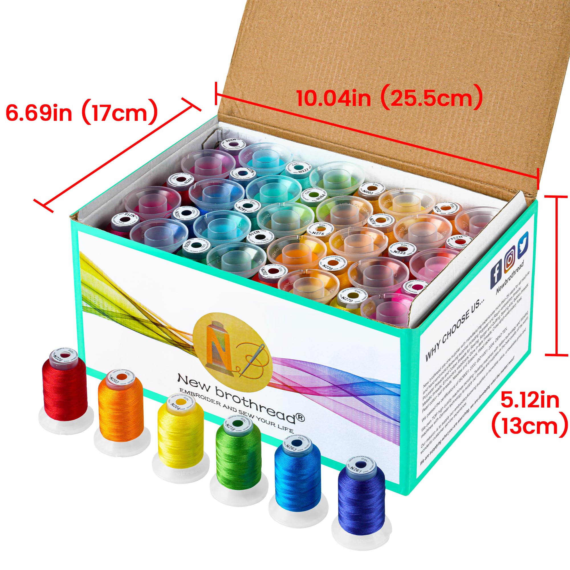 New brothread 80 Couleurs 100% Polyester Kit de Fil de Broder Machine 500m - Couleurs compatibles avec les couleurs Janome et Robison-Anton