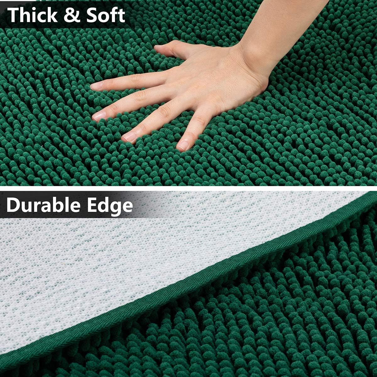 Chenille Bathroom Rug Non Slip Bath Mat for Bathroom, 32x20, Extra Soft and Absorbent Shaggy Bathroom Mat Machine Washable Bath Rug for Bathroom Thick Plush Rugs for Shower, Dark Green