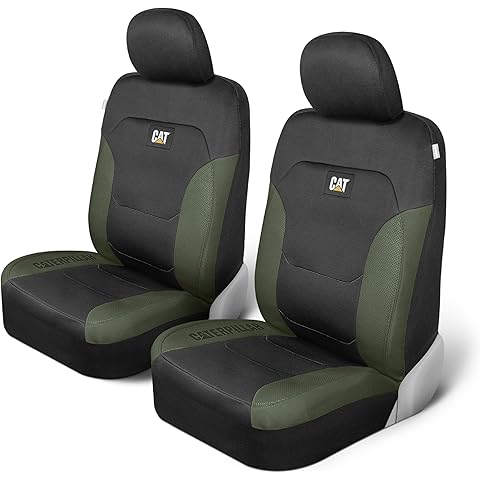 Cat Flexfit Green Black Seat Covers for Cars, Trucks, & SUV - (2) Front Car Seat Cover Front Seat Protectors - Airbag Compatible Seat Covers for SUV Interior Covers & Truck Seat Cover Car Accessories