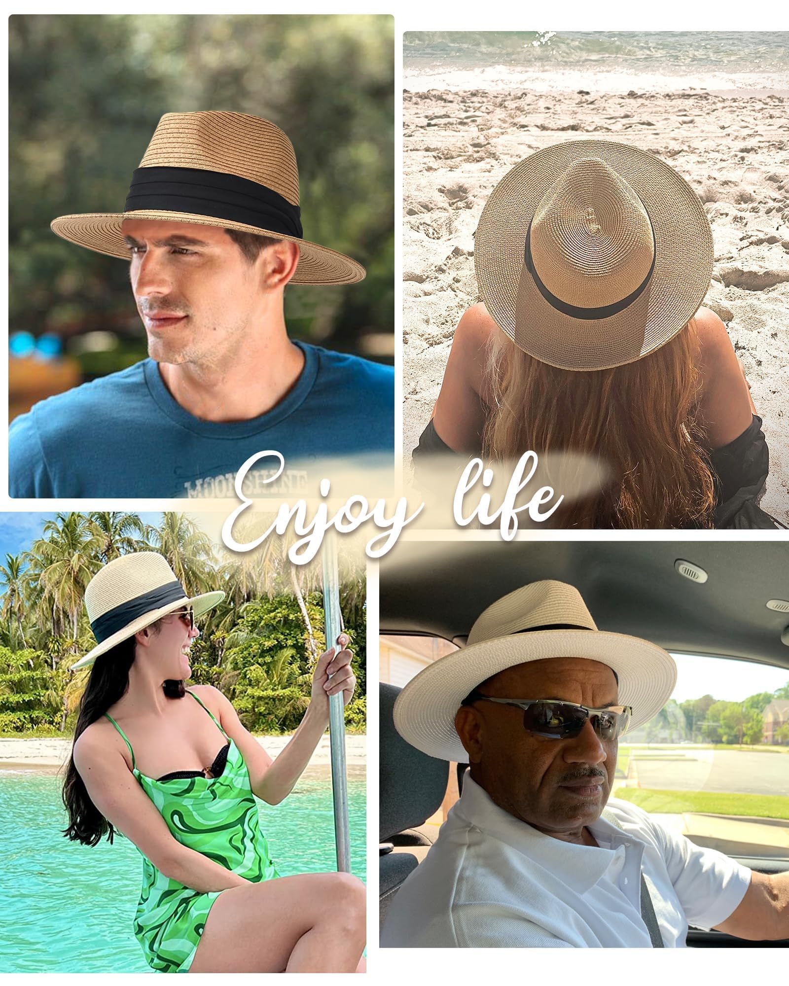 FURTALK Panama Unisexe Chapeau de Paille à Larges Bords Chapeau de Soleil pour Hommes et Femmes Chapeau de Paille Ajustable