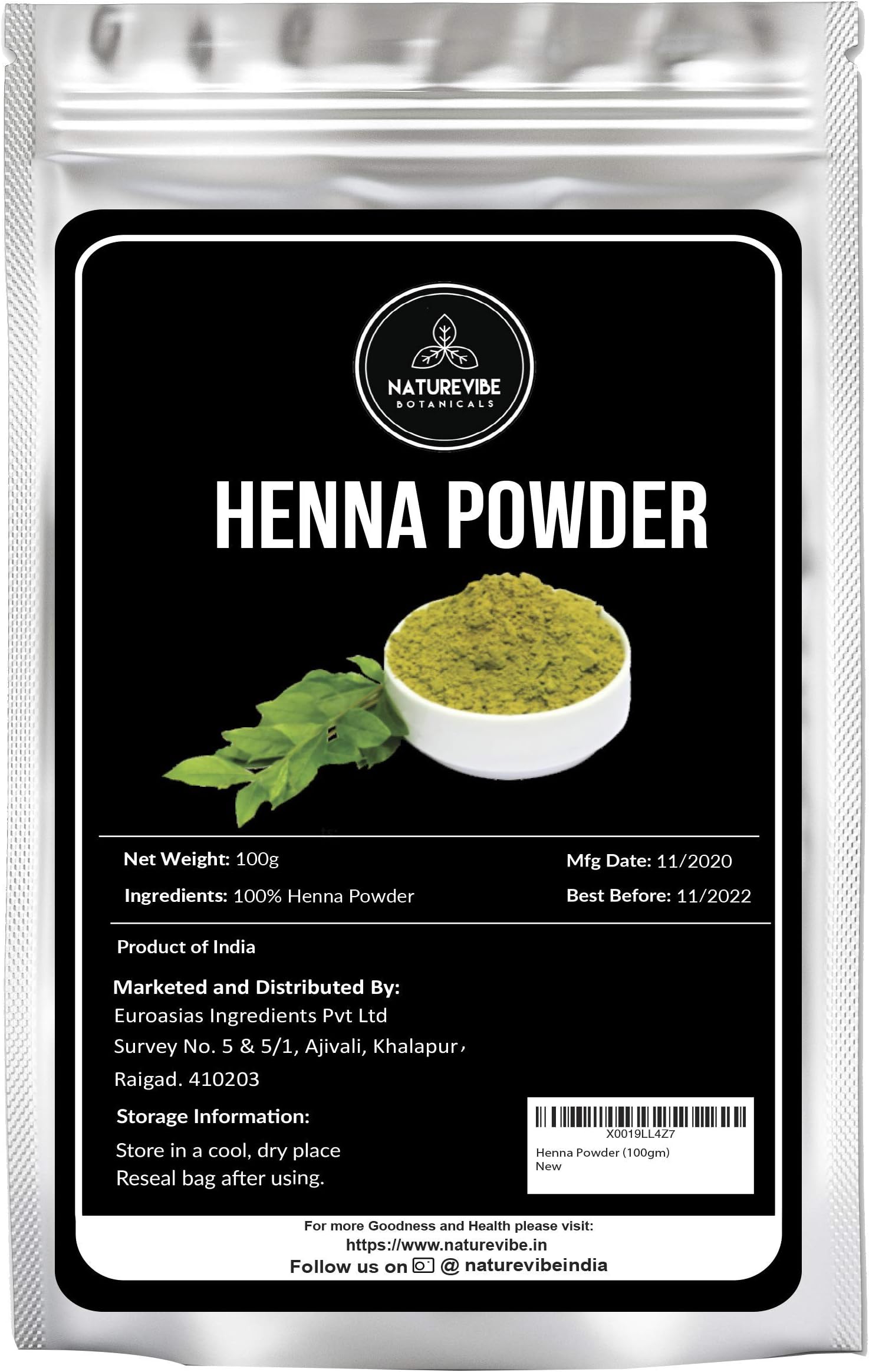 Henna Powder (100gm) by Naturevibe Botanicals | Henna Powder For Hair | Henna Hair Dye | Lawsonia Inermis | Natural Hair Dye | Nourishes Hair | Medium to Dark Color