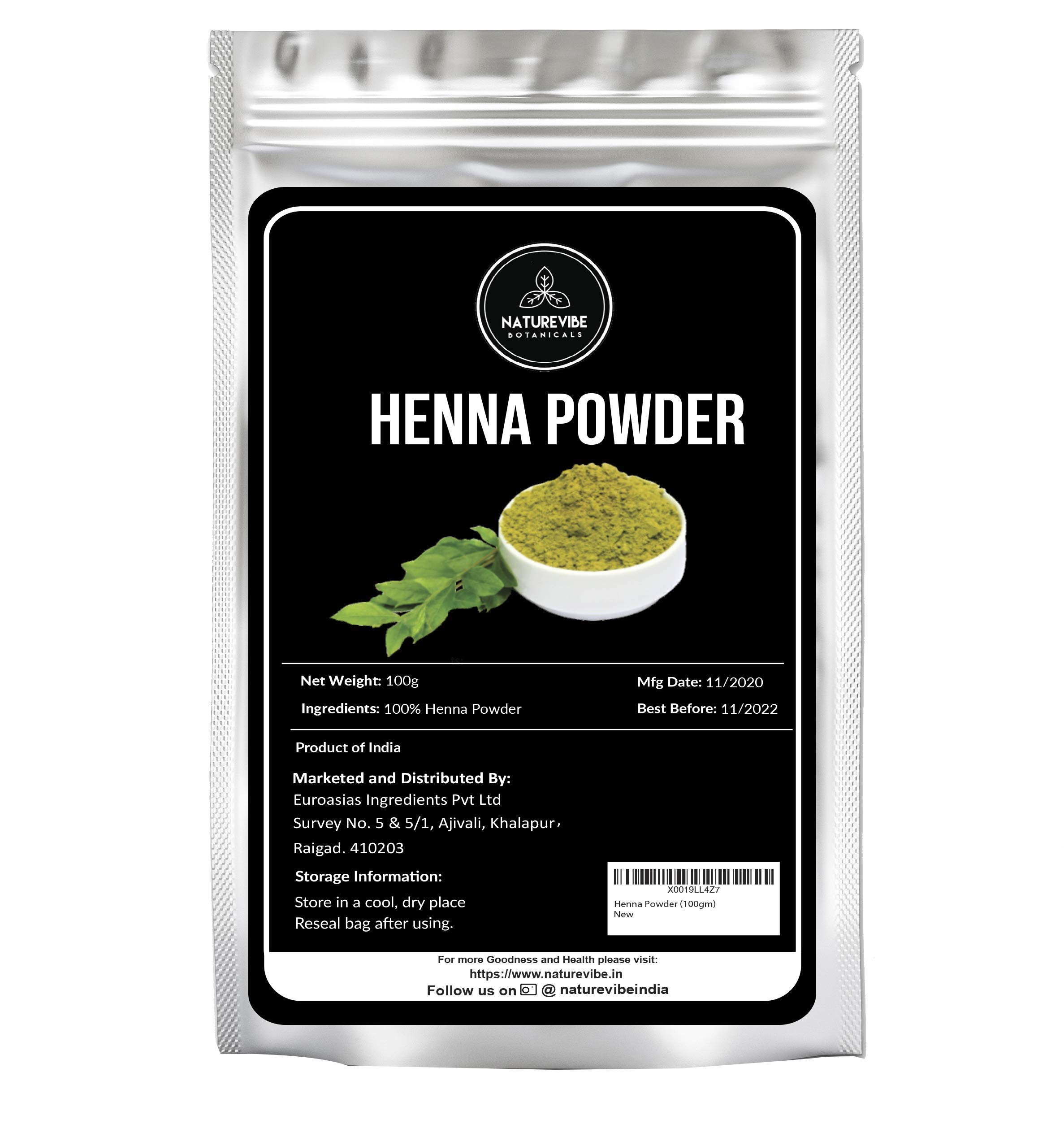 Henna Powder (100gm) by Naturevibe Botanicals | Henna Powder For Hair | Henna Hair Dye | Lawsonia Inermis | Natural Hair Dye | Nourishes Hair | Medium to Dark Color