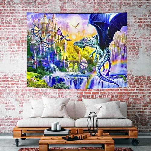 Miniatura 2 de Ine Ive Tapiz de dragón de fantasía, estilo de animales medievales, decoración de pared, arte psicodélico, hippie, para colgar en la pared (#1, 40 x