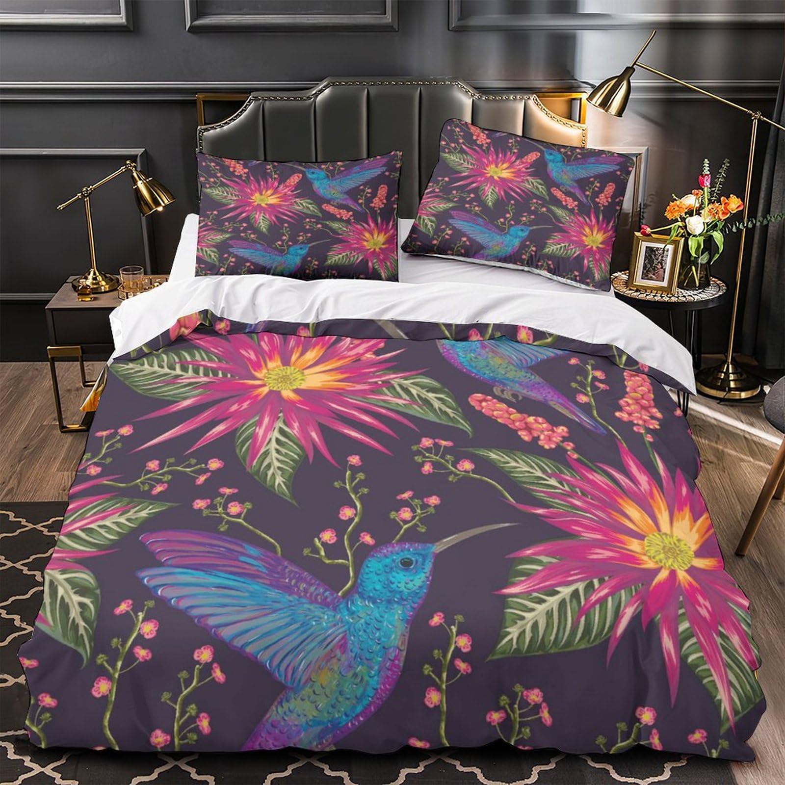 Housse de couette colibris 140x200cm imprimé 3D pour lit simple enfant