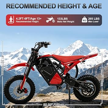 Electric Dirt Bike for Teens & Adults,Motor 3500W Peak,Electric Motorcycle 48V23Ah Battery,Hydraulic Nitrogen Dual Shock Absorbers,3 Speed Modes,Mountain Off-Road E Dirt Bike