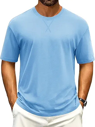 Cotrasen Men's T Shirts Cotton Drop Shoulder Short Sleeve Shirts for Men Casual Soft Comfort Loose Fit Mens Summer Tee Shirts