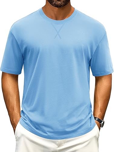 Cotrasen Men's T Shirts Cotton Drop Shoulder Short Sleeve Shirts for Men Casual Soft Comfort Loose Fit Mens Summer Tee Shirts