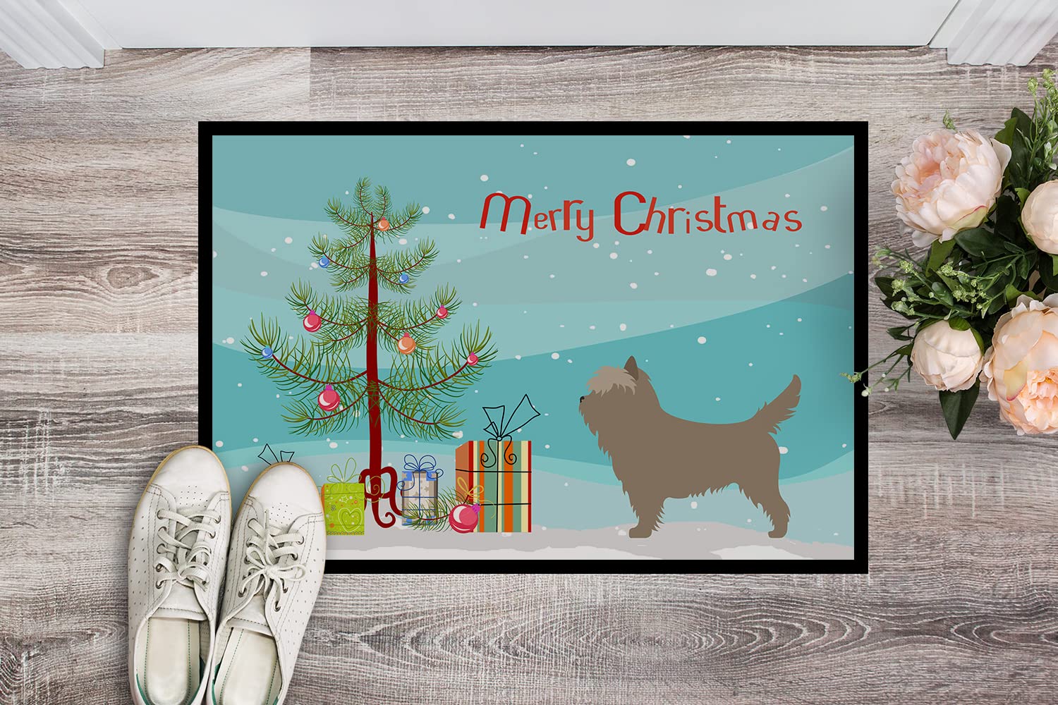 Caroline's Treasures BB8448MAT Cairn Terrier Christmas Doormat 18x27 Front Door Mat Indoor Outdoor Rugs for Entryway, Non Slip Washable Low Pile, 18H X 27W