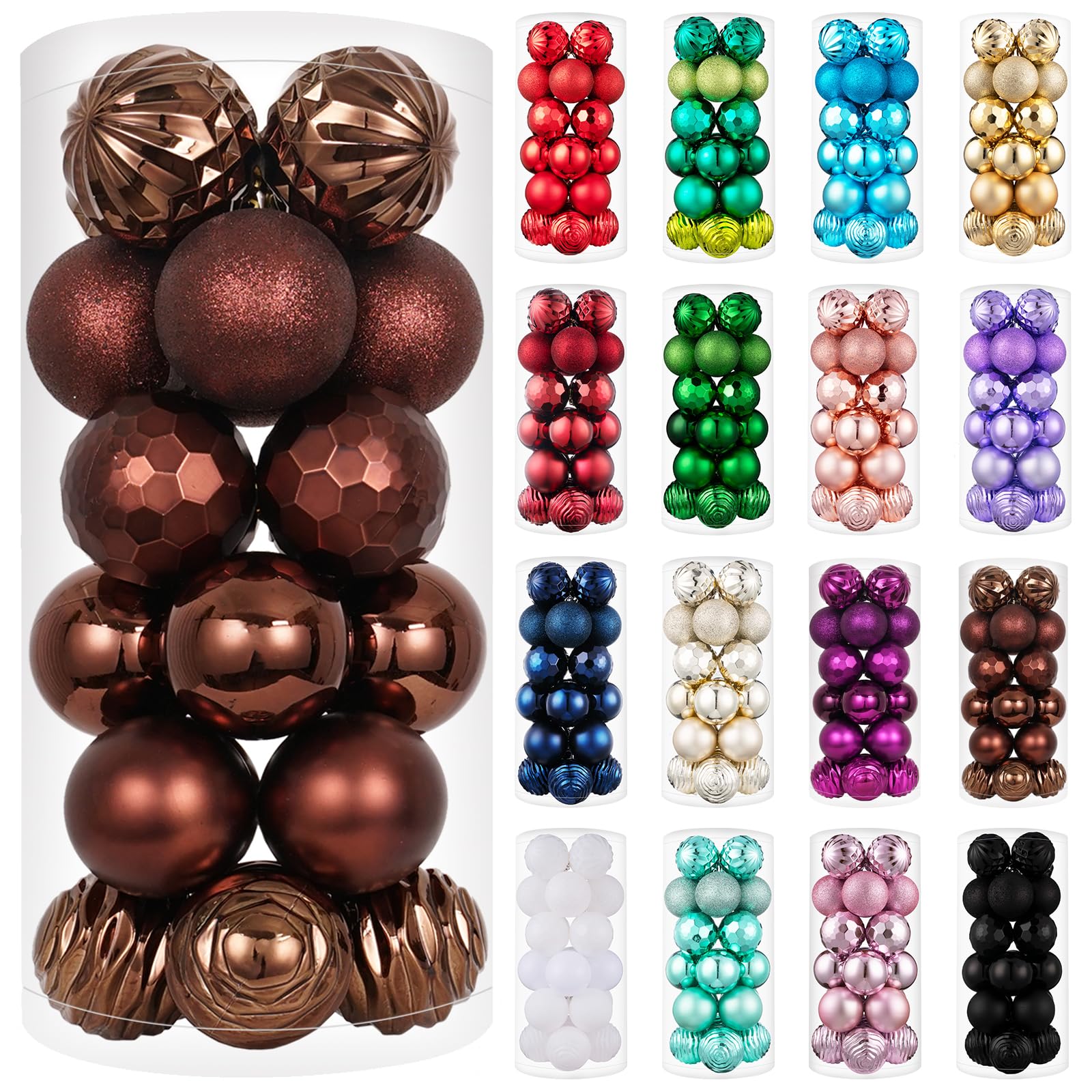 XmasExp 24ct Christmas Ball Ornaments Shatterproof Xmas Tree Hanging Balls Decorations Perfect for Holiday Wedding Christmas Decor(2.36"/60mm, Brown