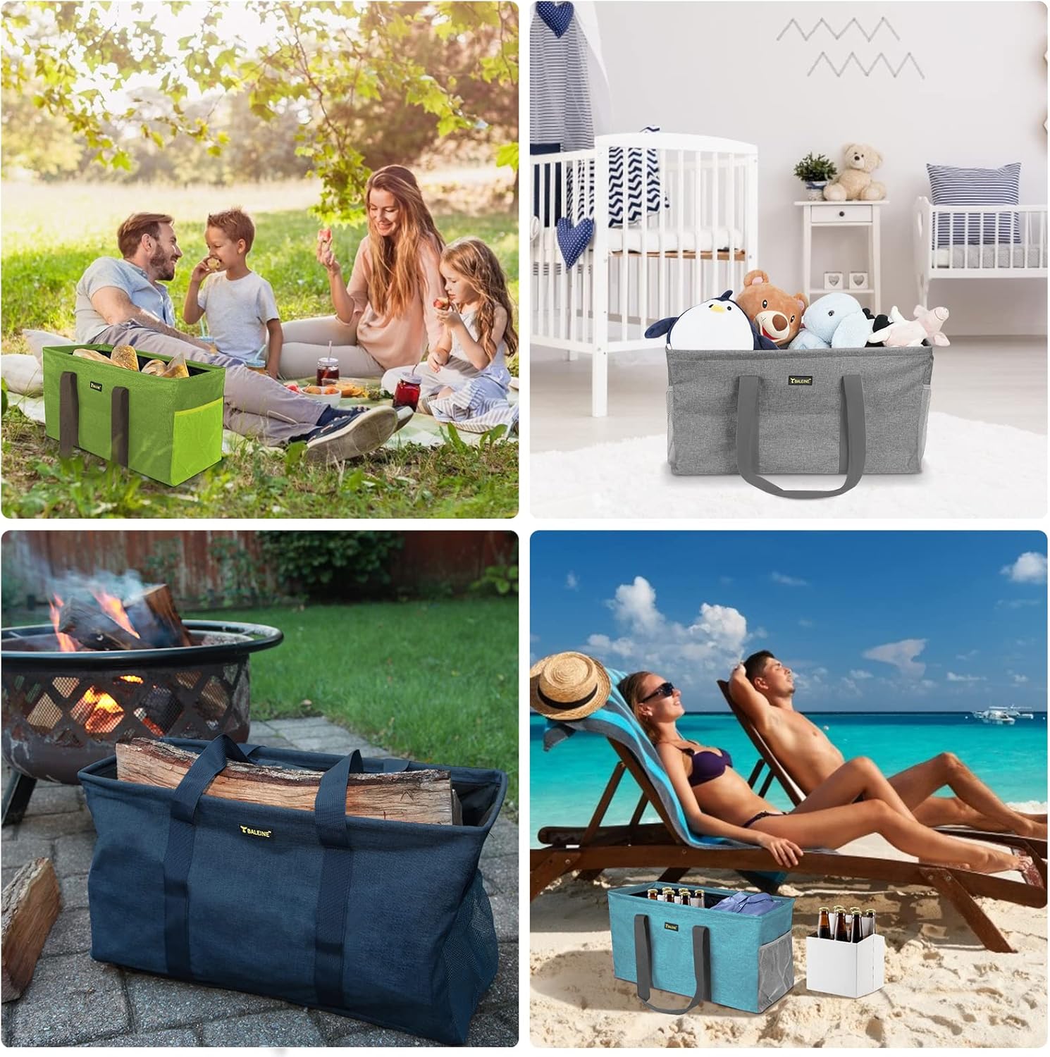 BALEINE Extra Large Utility Tote Bag with Wire Frame for Storage (Yellow, 22''x12''x10'') - Image 7