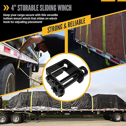 Miniatura 7 de US Cargo Control Cabrestante deslizante de perfil estándar para pista doble L, cabrestante de acero duradero, soporta hasta 20 pies de cincha, se