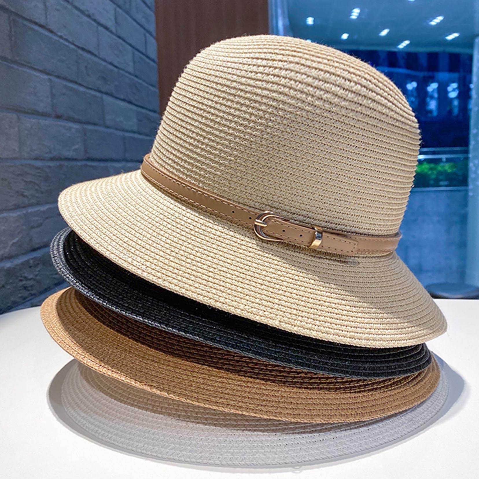 Women Wide Big Eaves kapelusz plażowy słomkowy Panama Roll -Up -kapelusz - klamra do paska Fedora kapelusz przeciwsłoneczny na plażę