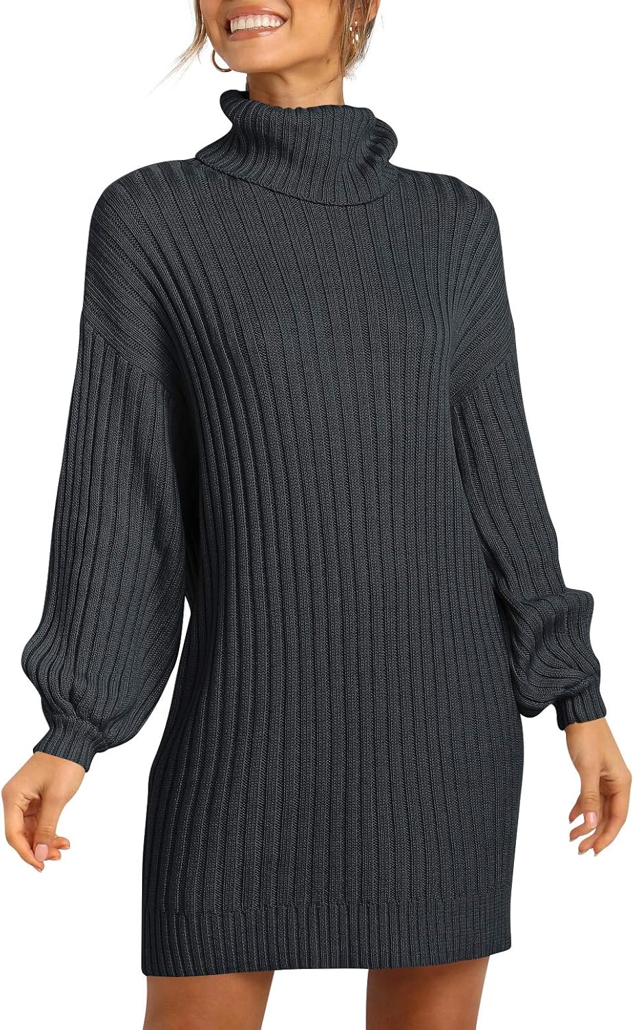 ANRABESS Women Oversized Sweater Dress Turtleneck Batwing Long Sleeve Ribbed Knit Loose 2025 Fall Winter Casual Short Dress - Image 2