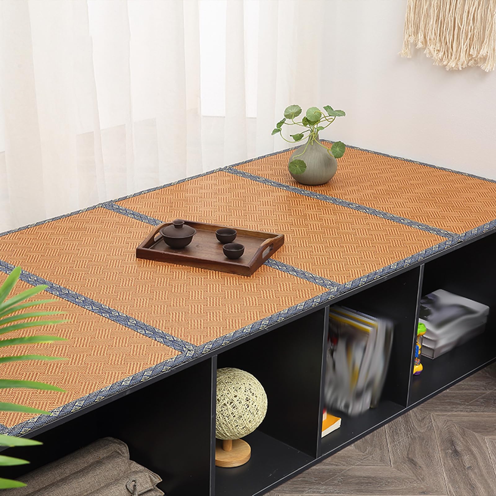 Tatami Japonais Traditionnel,Tatami Japonais Pliable,Tatami Tapis en Rotin Futon Matelas,Pliable Matelas Japonais en Rotin,avec Support AntidéRapant,pour Salon,MéDitation,Yoga