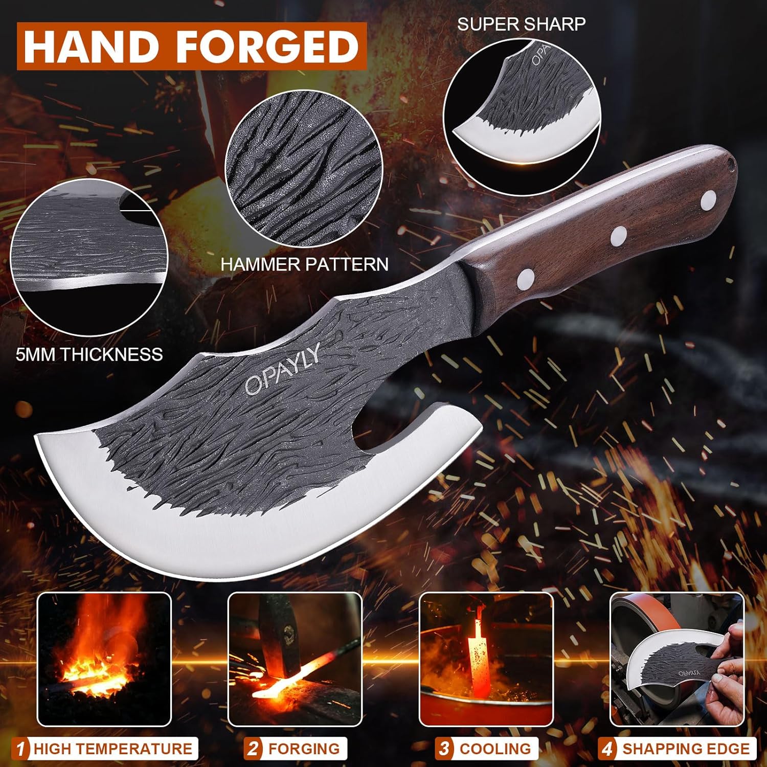 Butcher Meat Cutting Cleaver Knifes Hand Forged Viking Cleaver with Cover Meat Bone Kitchen Knifes High Carbon Bone Choppe for Kitchen Outdoor Camping BBQ men gifts - Image 3
