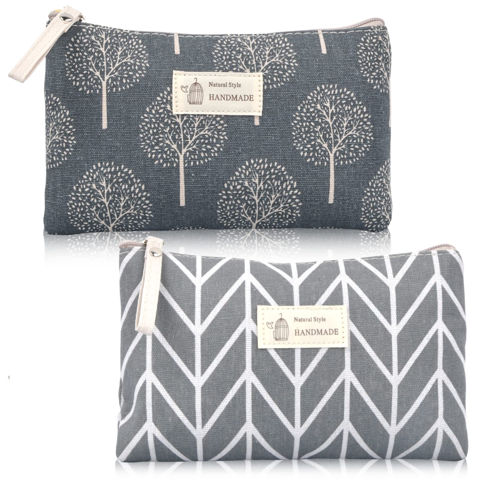 Tibapla 2pcs Bolsas de Lona para cosméticos, Neceser de Viaje Multifuncional, Bolsas de Maquillaje Impresas con Cremallera, Neceser de Maquillaje Portátil para Compras, Viajes, Tarjetas, Llaves, Monedas (B)