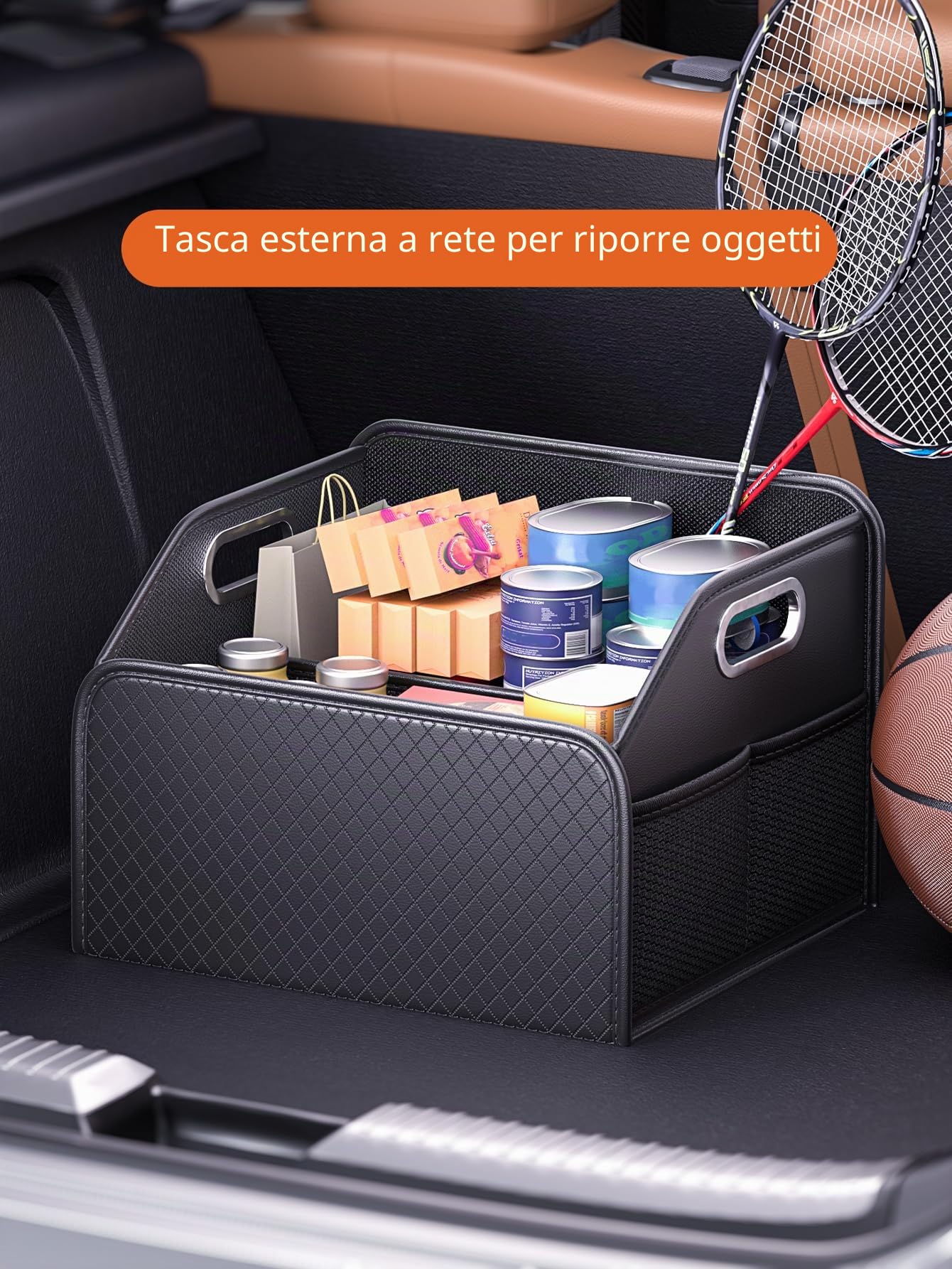 Organizer in Pelle per Bagagliaio, Box Pieghevole per Bagagliaio per SUV, Organizer per Bagagliaio Auto per SUV/Jeep/Sedan, Robusto Accessorio Auto per Uomo per Attrezzatura da Campeggio