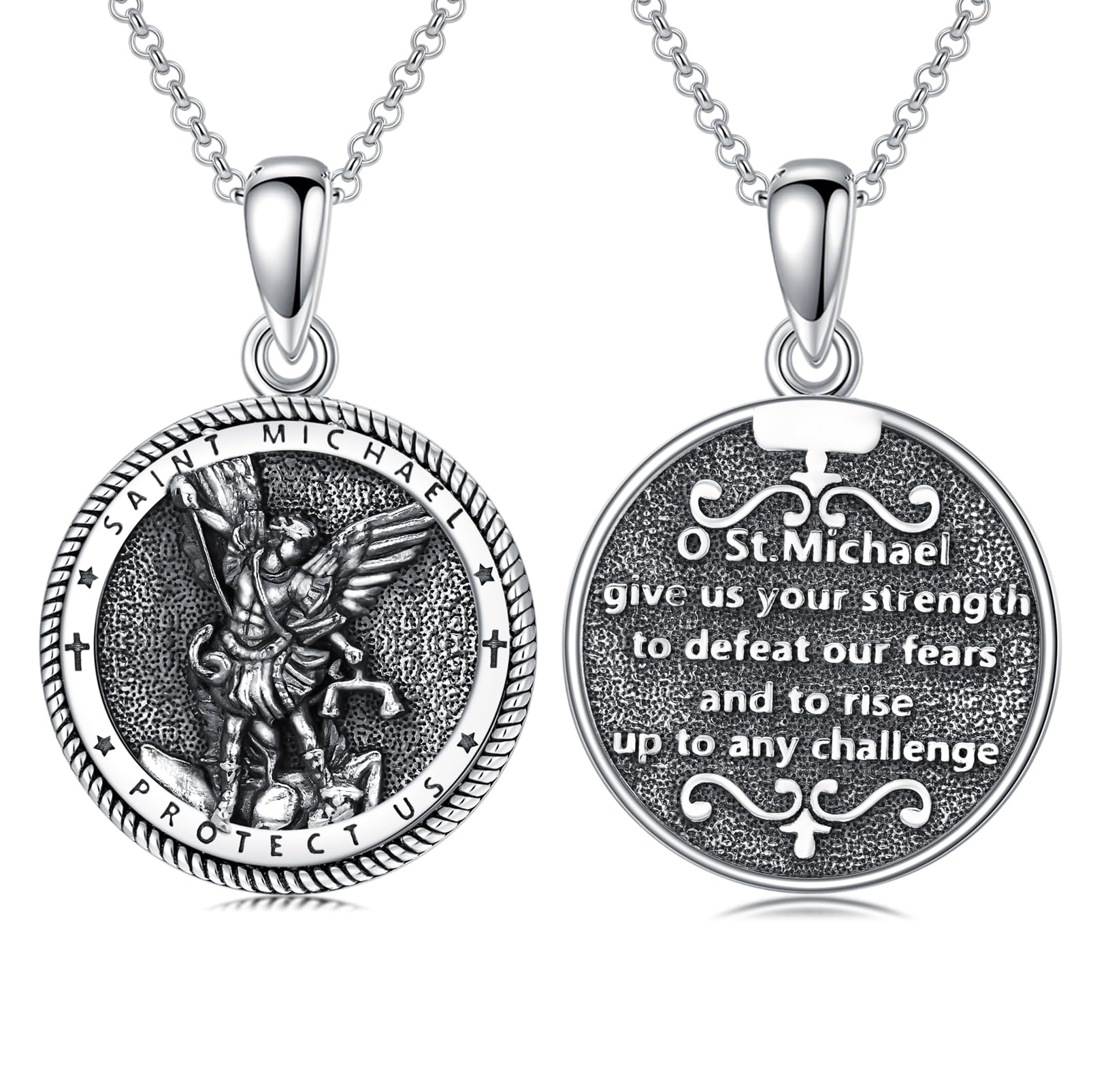 Seiyang 925 Sterling Silver Patron Saint Necklace Amulet Medal Pendant Religious Jewelry Gifts for Women Men First Communion Gifts