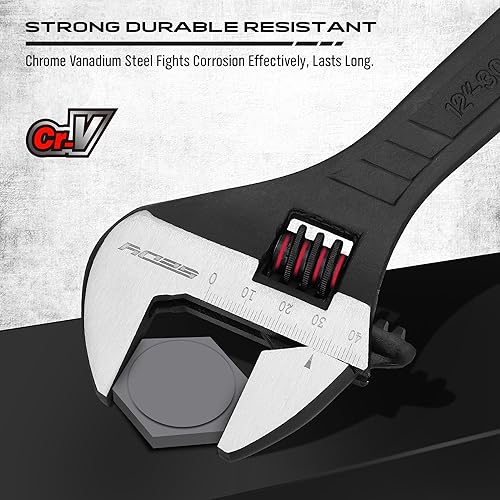 Miniatura 2 de Juego de llaves inglesas ajustables 4 piezas de 6, 8, 10, 12 pulgadas, acero al cromo vanadio resistente a la corrosión, acabado de óxido negro para