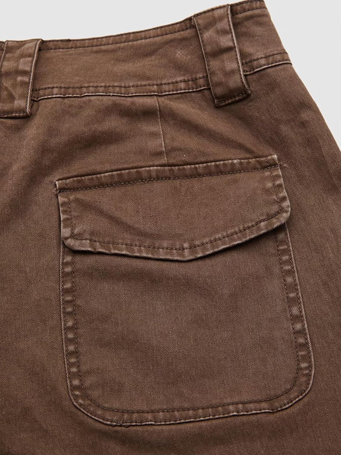 Flamingals Womens Vintage Washed Cargo Pants Mid Waist Wide Straight Leg Flap Pocket Seam Front Streetwear Trousers Pants - Image 4