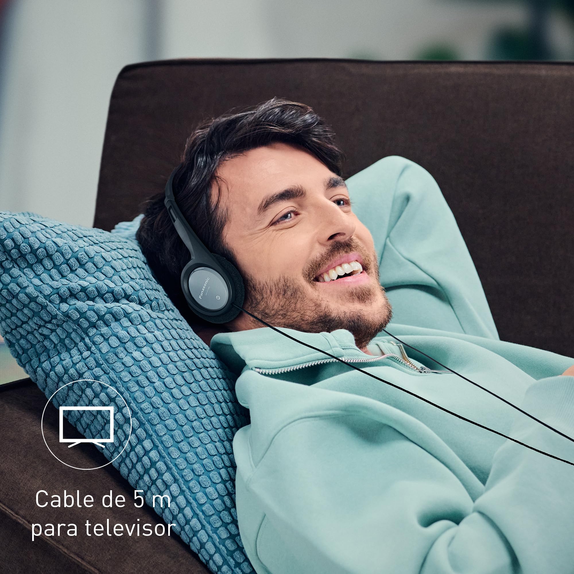 Panasonic RP-HT090E-H Auriculares Estéreo Ligeros, Supraaurales, Cable de 5 m, Control De Volumen, XBS, Conector de 3,5 mm, Color Negro