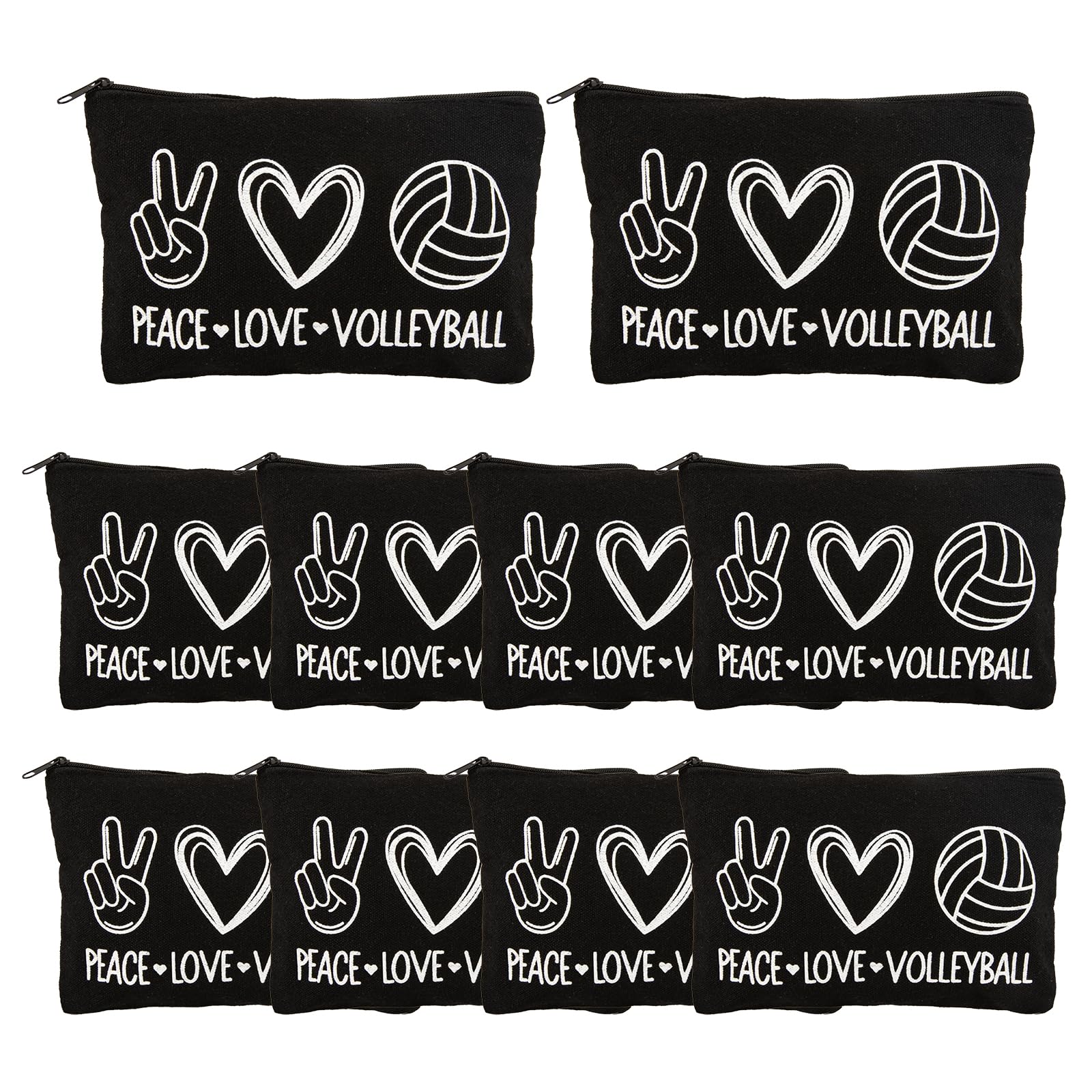 Volleyball Team Gifts for Girls - 12 Pack Love Volleyball Makeup Bags, Canvas Toiletry Travel Organizer Pouch for Players, Coaches, Tournaments |