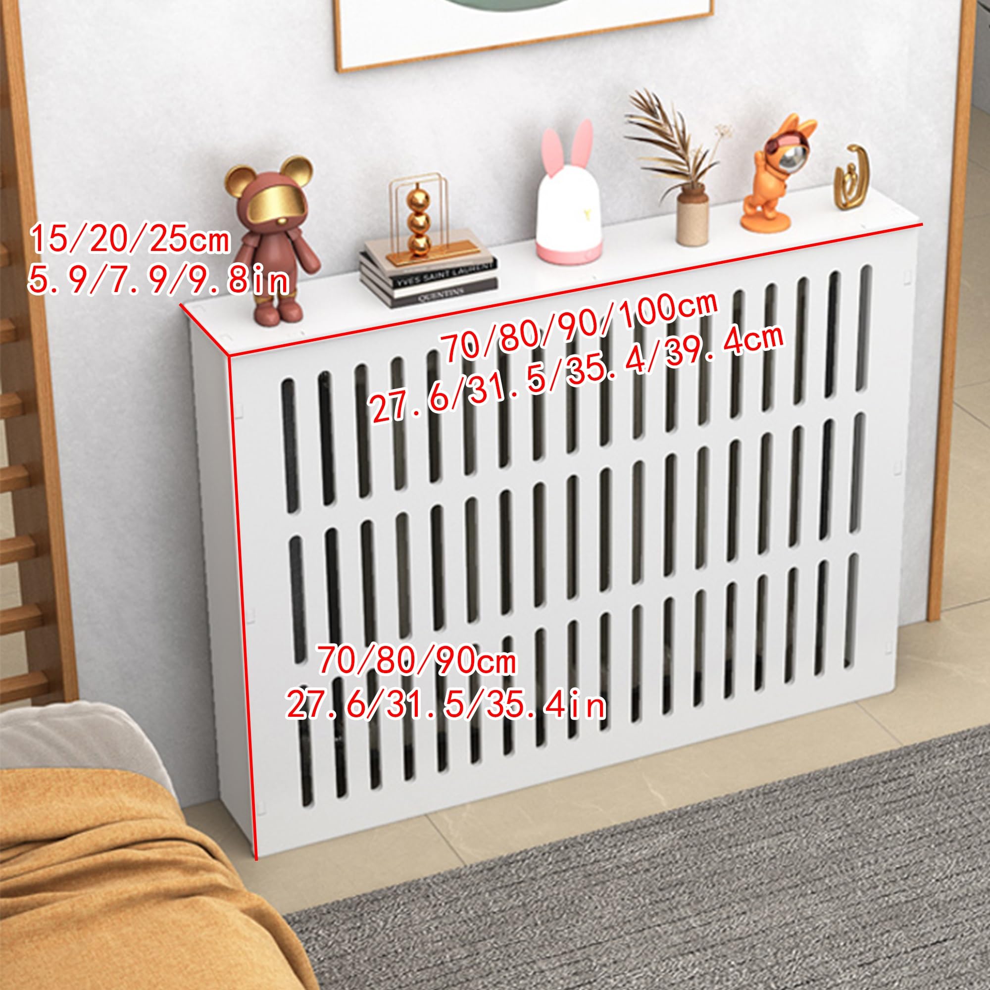 Copertura per termosifone con ventilazione, per riscaldamento domestico, sicuro, con ripiano Sto, facile da montare, ideale per corridoio, soggiorno, camera da letto (90 x 80 x 20 cm)