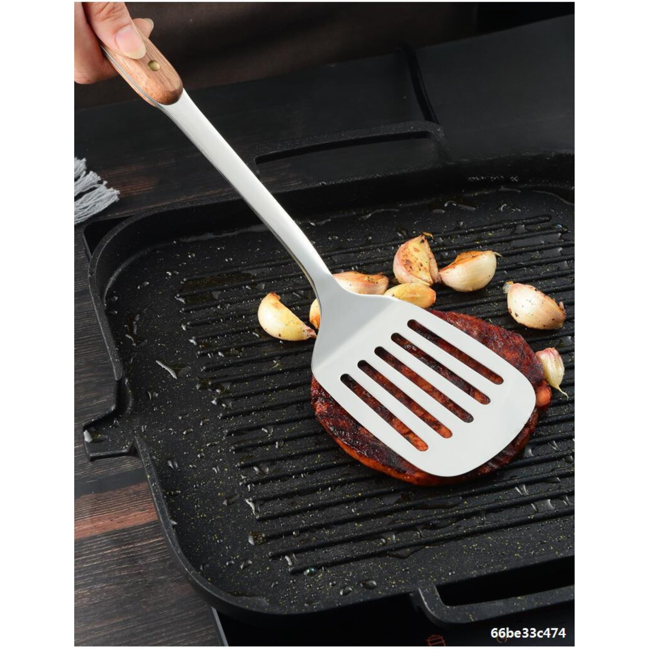 Kankuwar Stainless Steel Ladle, Serving Spoon, Spatula & Slotted BBQ Turner for Ladling Soup, Stir-Frying Food, Grilling, Scraping, Turning Meat, Mixing Scrambled Eggs, Flipping Burgers (Set of 6) - Image 3 thumbnail