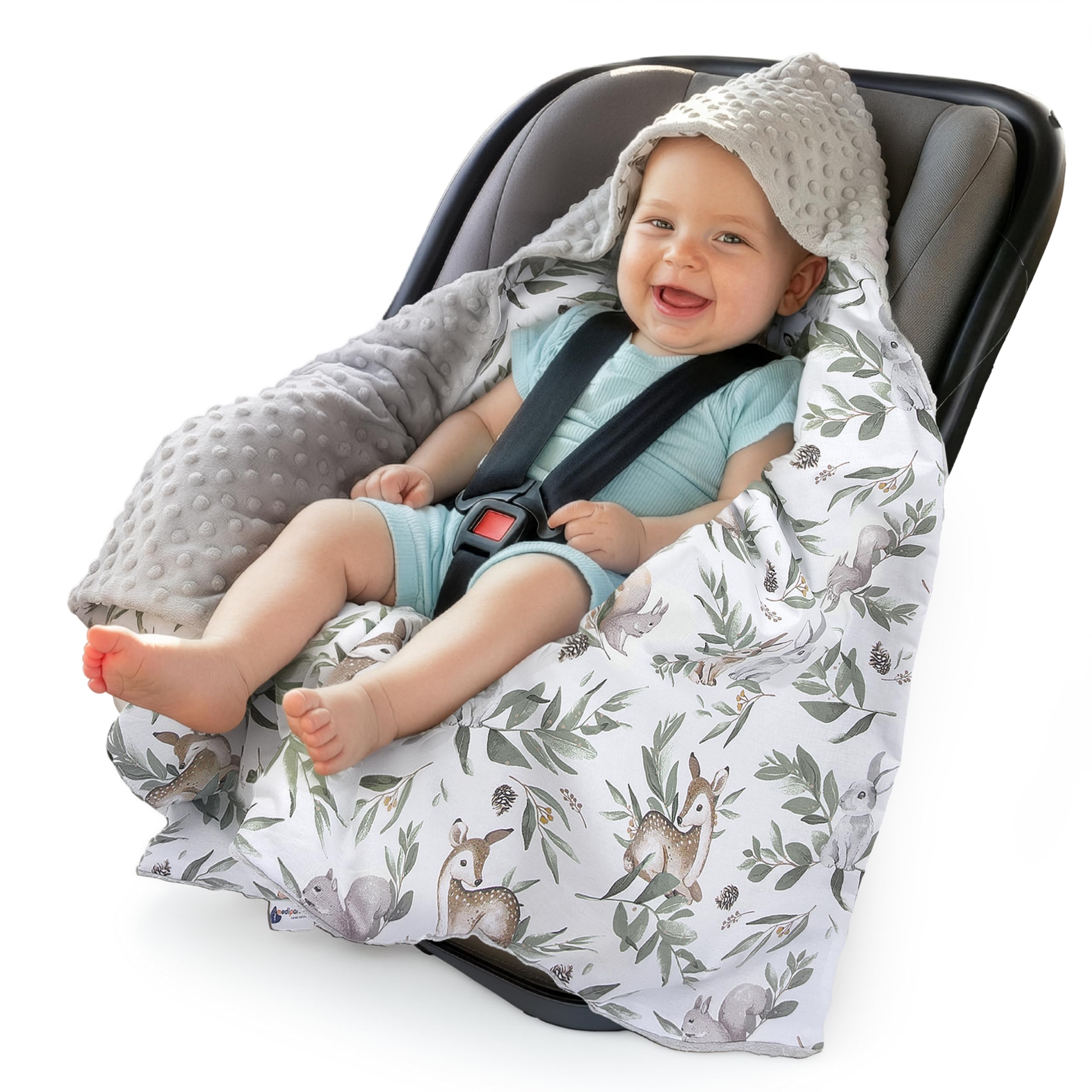 Medi Partners Einschlagdecke – 85x85 cm, Hirsch mit grauem Minky