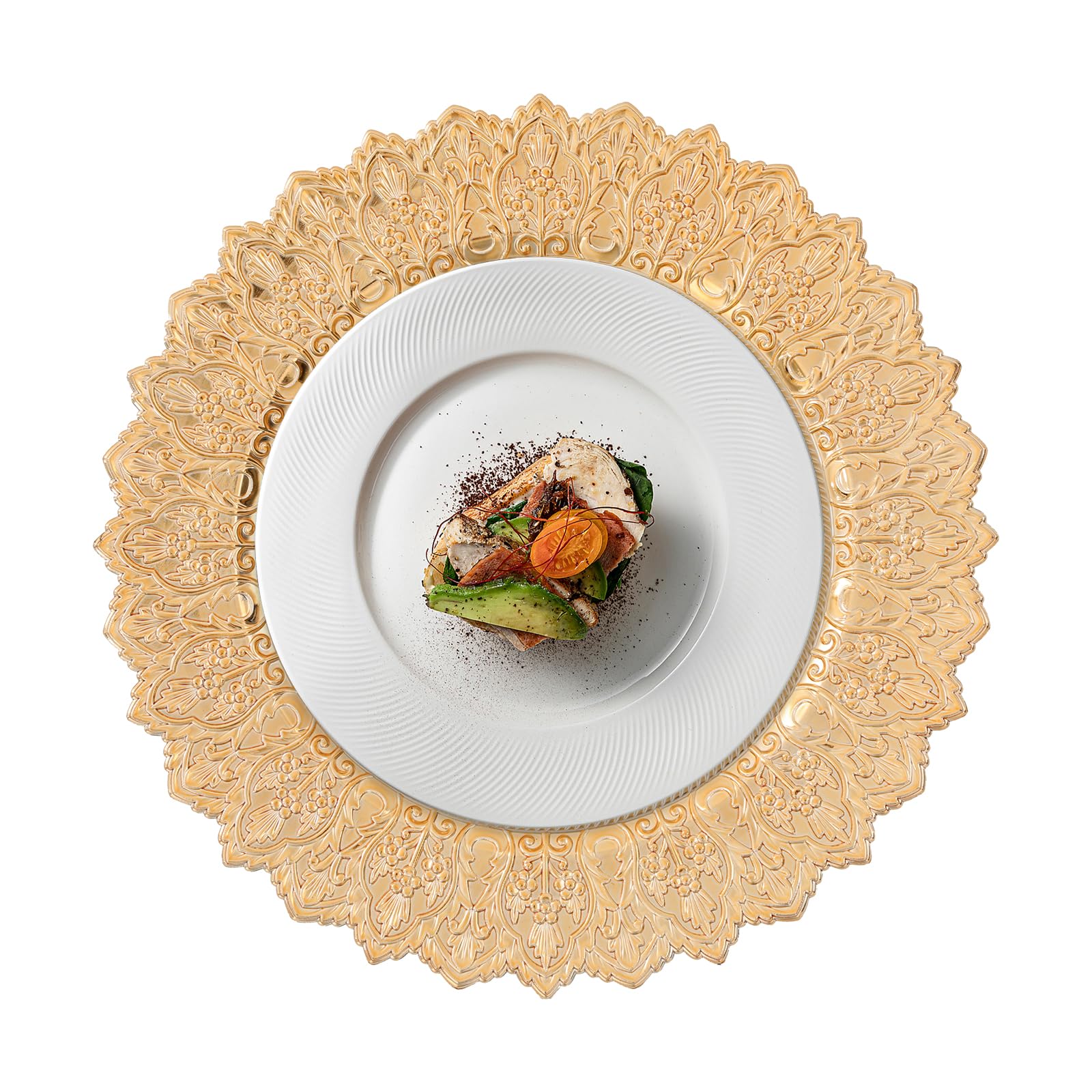 Lot de 50 assiettes de présentation rondes en plastique de 33 cm pour fêtes, mariages, banquets, restaurants (dorés)
