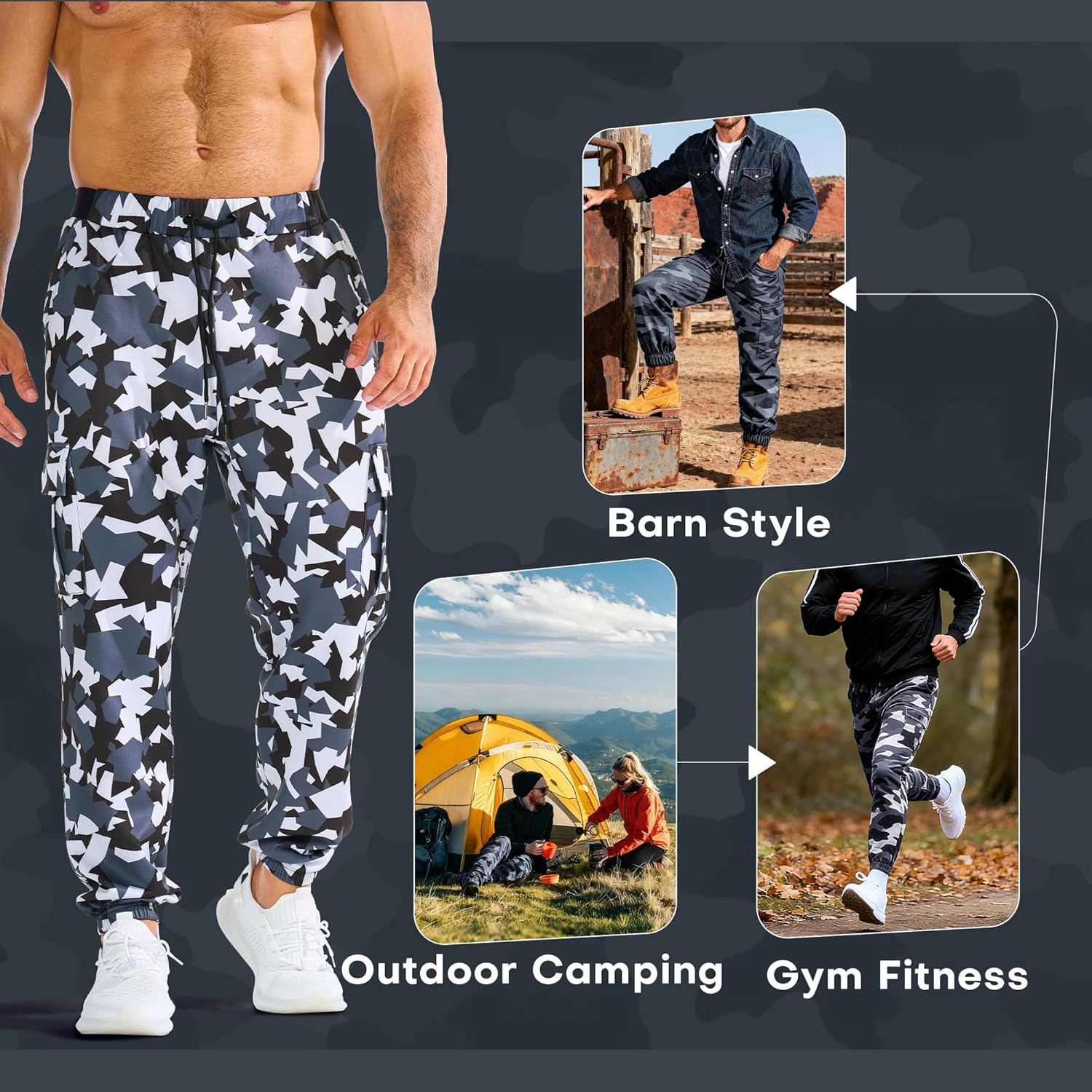 BROKIG Mens MarcoGlaze Gym Joggers, Camo Athletic Workout Pants Cargo Pockets, Casual Camouflage Sweatpants for Running - Image 6