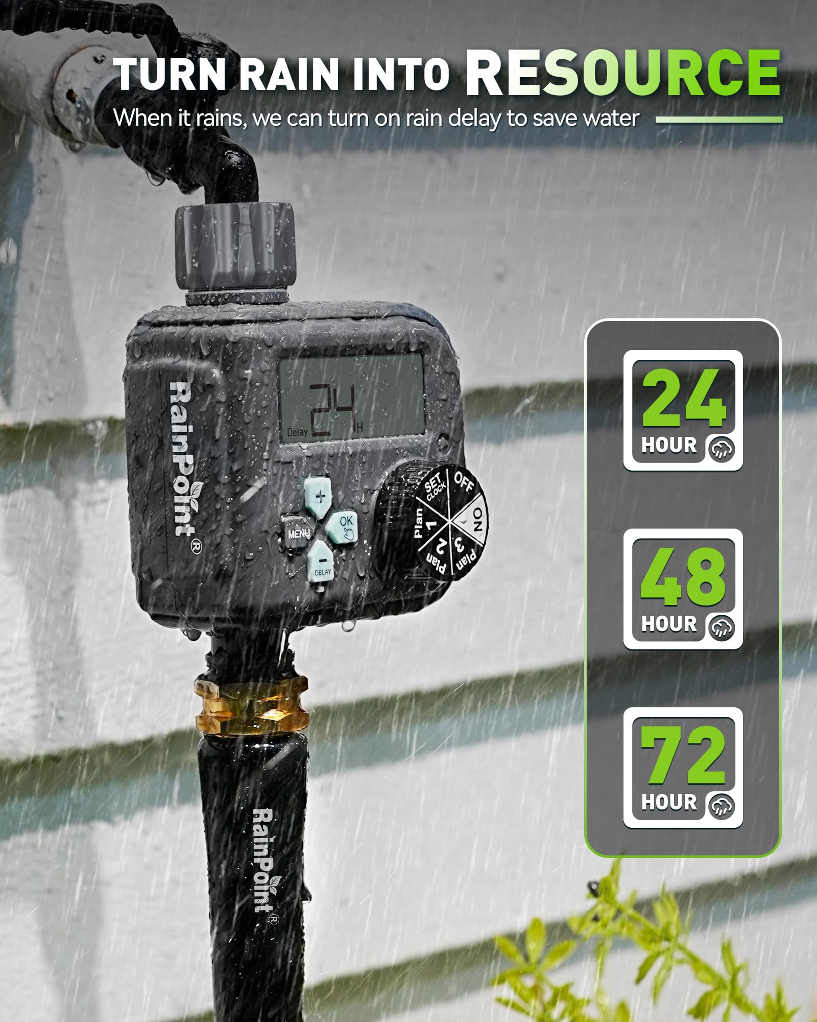 RAINPOINT Timer per irrigazione, acqua programmabile per tubo rubinetto da giardino, timer per irrigazione manuale digitale per esterni, per prati da giardino