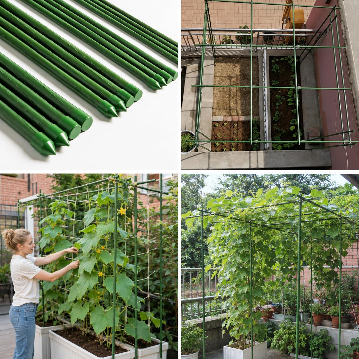 Tuteur Plante Grimpante, Acier Plastifié Ondulé pour Croissance des Plantes, Support Robuste pour Jardin et Intérieur, 10 Pièces, Moderne et Simple, diamètre 16mm, Longueur 90cm, 10 pièces