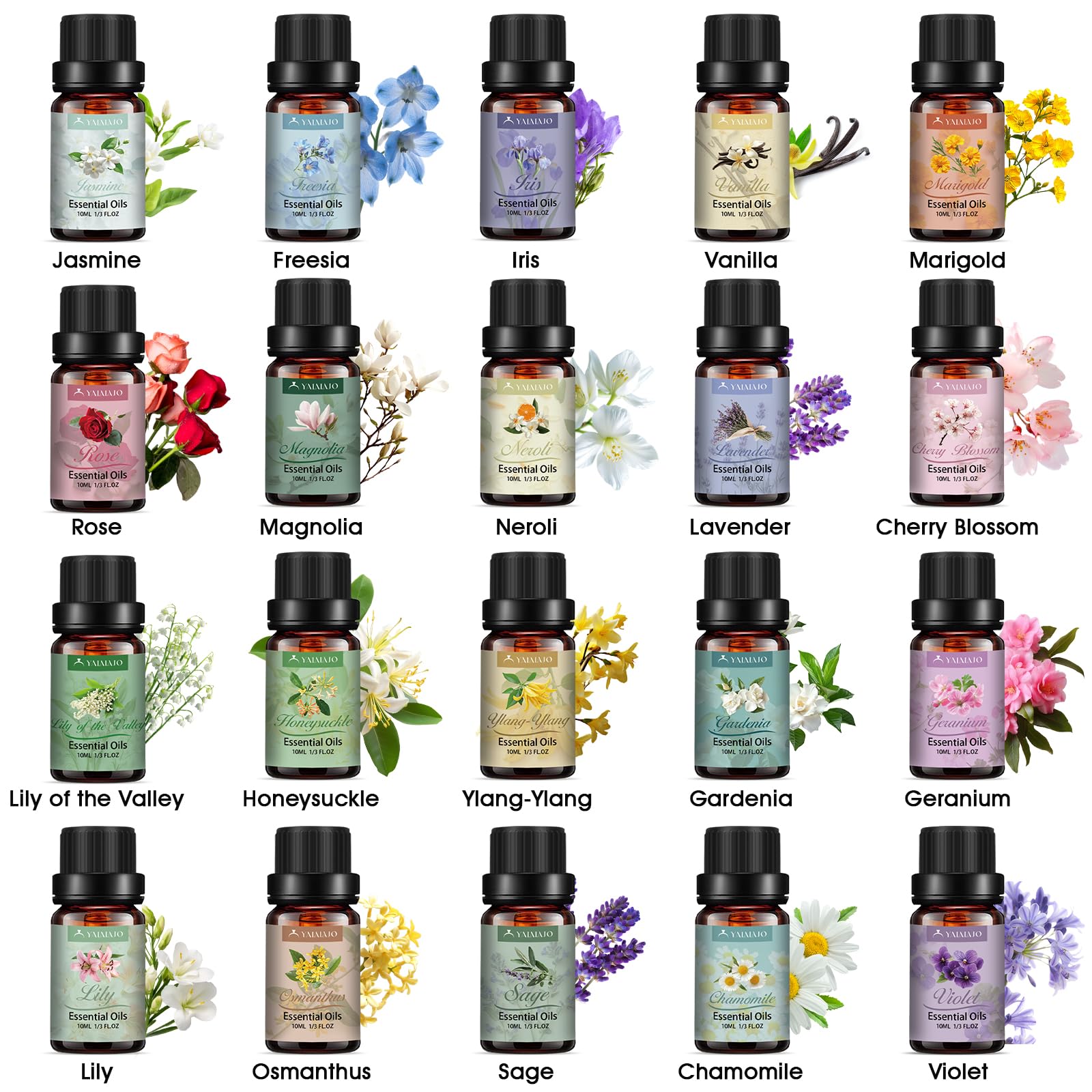 Set de aceites esenciales, 20*10ml aceites esenciale para difusor, set de aceites aromáticos puros para masaje, jabón, velas, aromaterapia, fabricación de velas - Pequeños regalos para mujeres Navidad