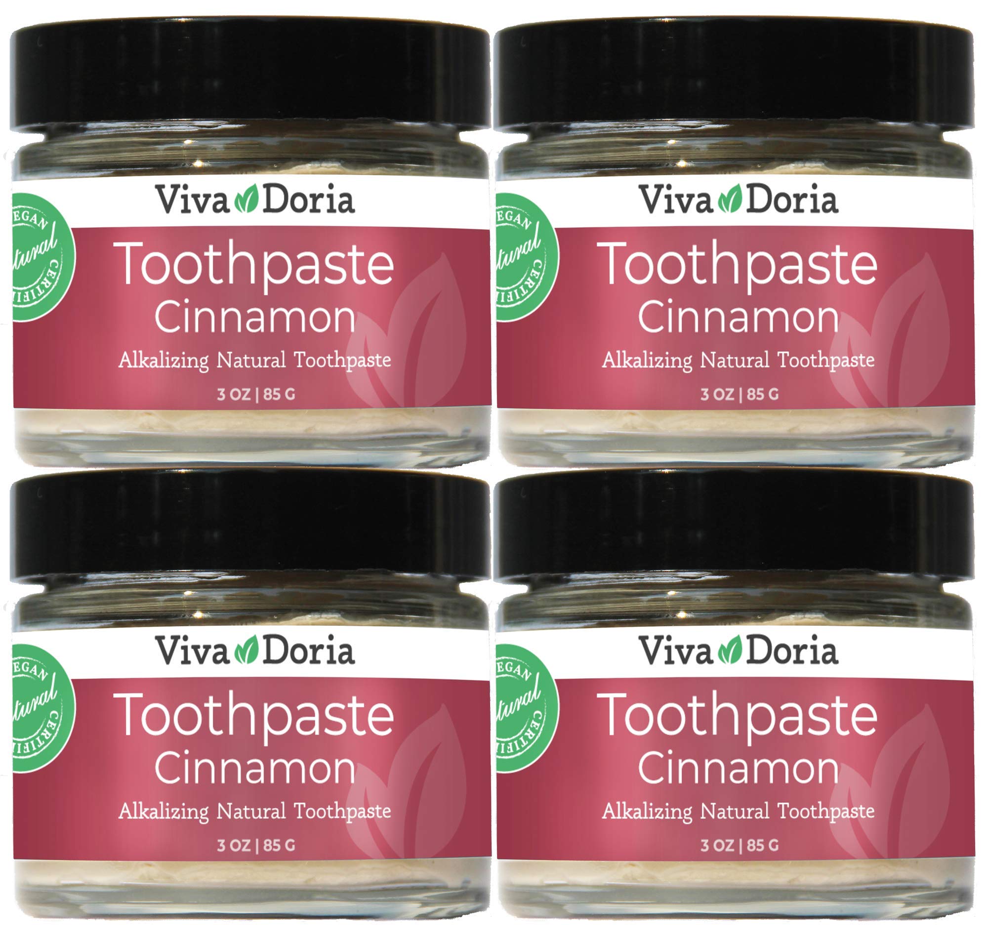Pack of 4 Viva Doria Natural Toothpaste Fluoride Free Tooth Paste - Cinnamon, Refreshes Mouth, Freshens Breath, Keeps Teeth and Gum Healthy, Cinnamon