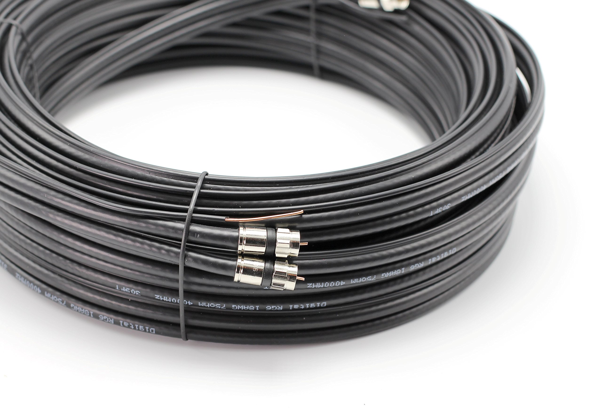 Dual RG6 coassiale, made in the USA, cavo coassiale doppia (Siamese cavo) 18 AWG cavo coassiale satellite, antenna, e CATV grade con connettori a compressione 75 ft Black - Twin with Ground