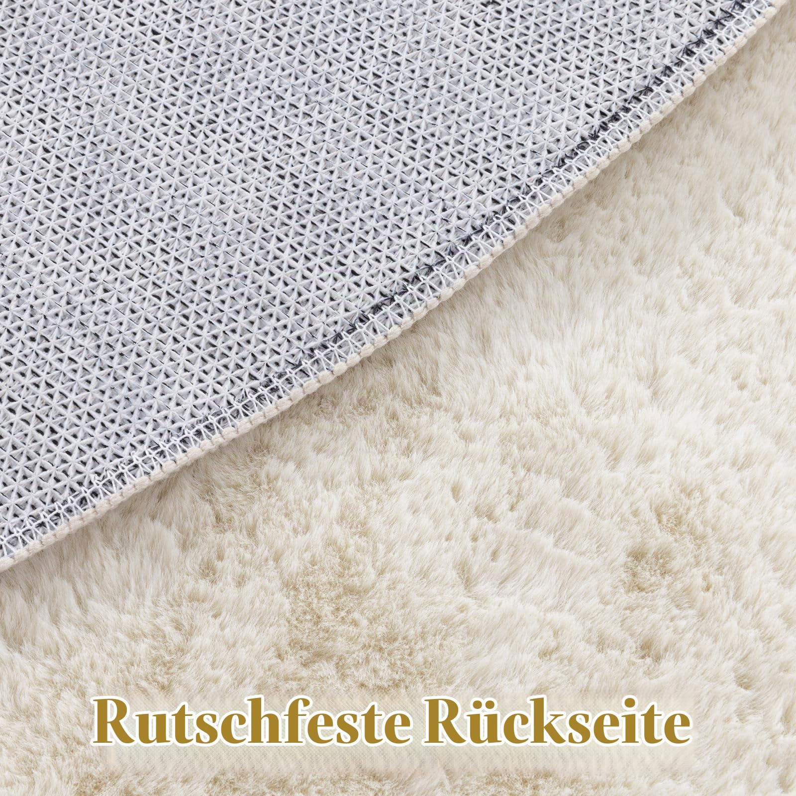 SHACOS Creme Teppich Rund 200 cm Fellteppich Kunstfell Teppich Flauschig Weicher Wohnzimmerteppich Waschbar Teppiche Anti-Rutsch-Rückseite, Felloptik, Für Fußbodenheizung geeignet