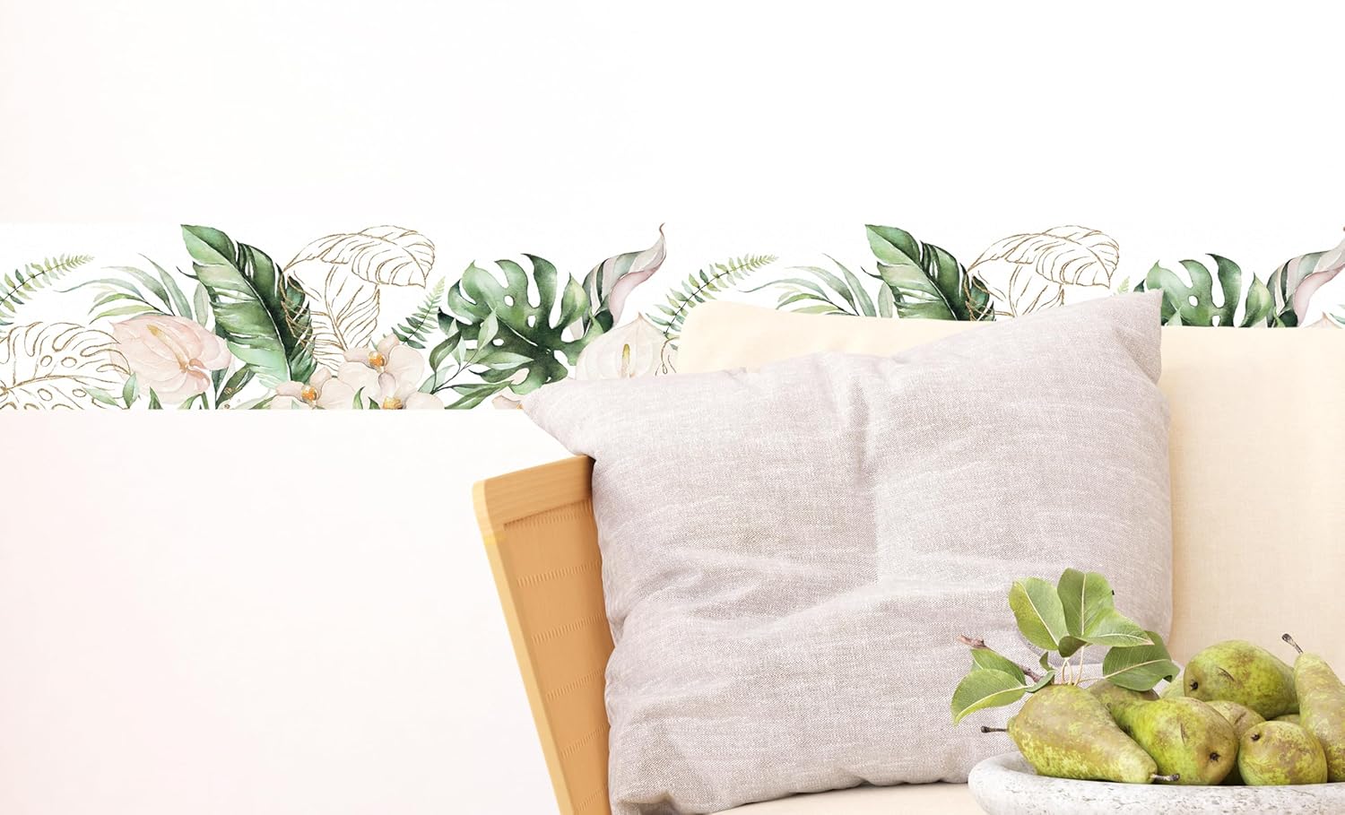 Self-Adhesive Border, Kitchen, Living Room, Wall Sticker, Multicoloured, 500 x 13.8 cm, AWB 8440 (Gold Flowers)