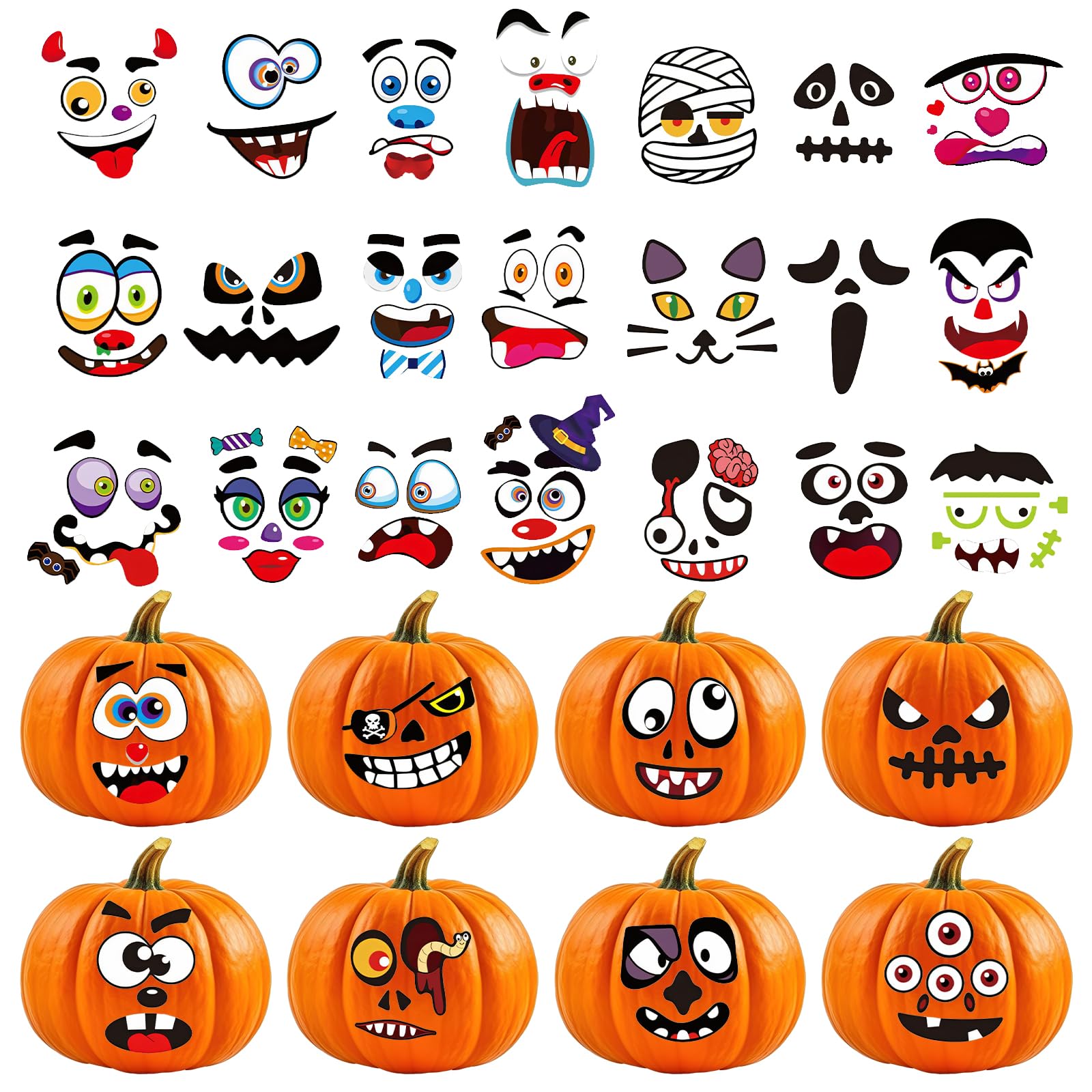 30 Sheets Halloween Pumpkin Stickers Cute Pumpkin Emoticons Pumpkin Face Decorating Stickers Halloween Decorations Trick or Treat Party Favors