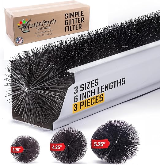 GutterBrush Gutter Guard 3-Size Sample Pack – 6 Inch Lengths - DIY Leaf Filter, No Tools Needed - 3.25", 4.25", 5.25" Diameters for Residential Gutters