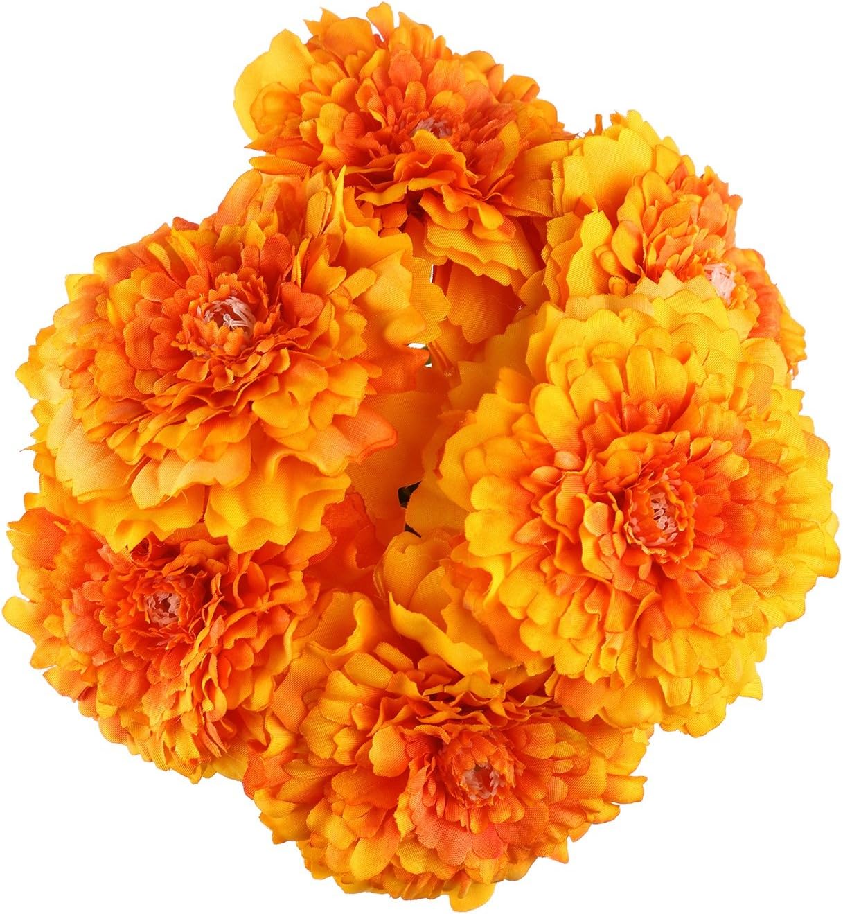 Artificial Flowers Simulation Chrysanthemums Real Touch 6 Heads Bouquet Wedding Decor (Orange)