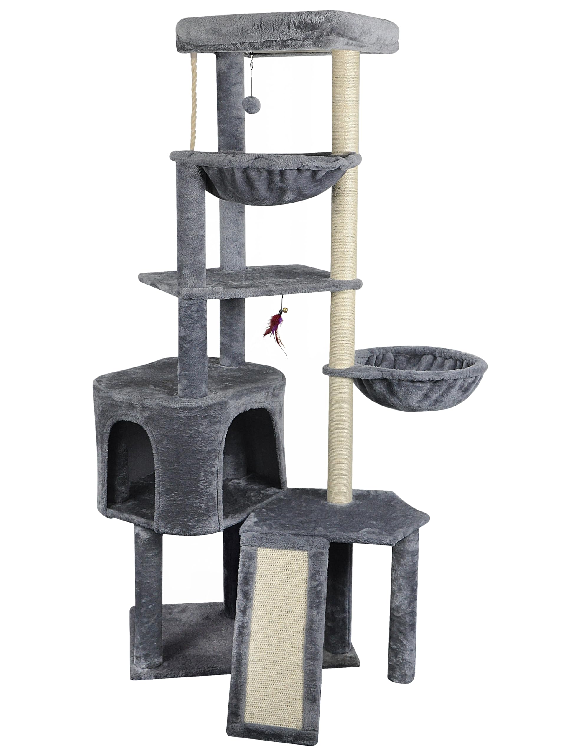 Wang Xin Four Layer Big Cat Tree with Huge Cat Condo and Two Hammocks Scratch Pad,Grey