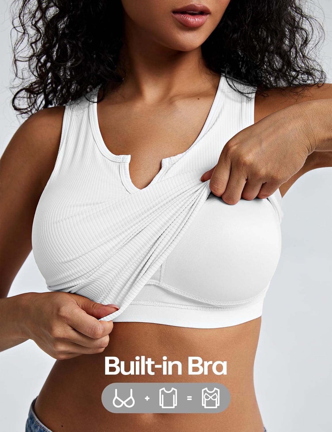 ZeroBound Built in Shelf Bra Tank Crop Top - V Neck Tank Tops for Women, Basics Going Out Top Sleeveless Garment - Image 6