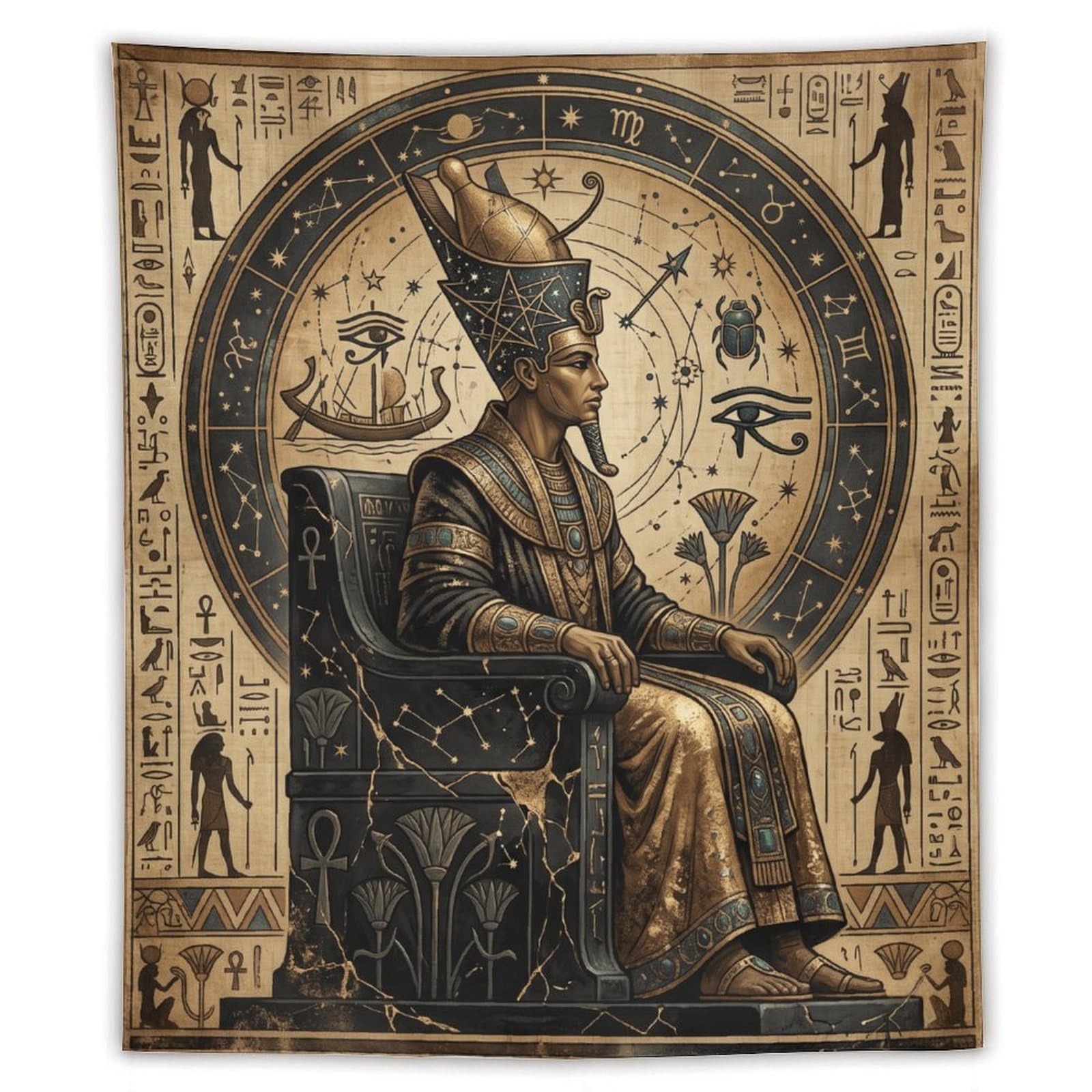 W7C8U2X3 Egyptian Pharaoh Celestial Wall Tapestry, Symbolist Art