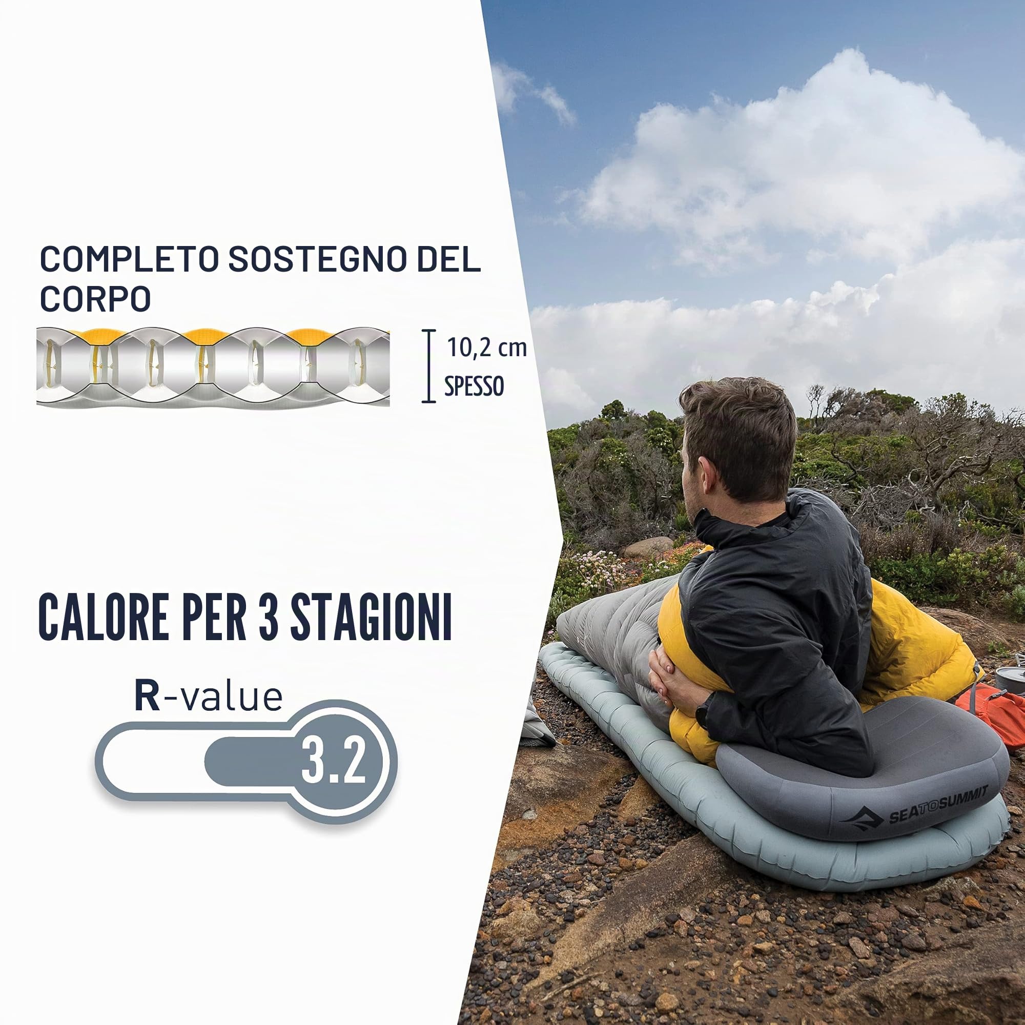 Sea to Summit Colchoneta Hinchable - XT - Ether Light XT Insulated Mat Large Color: grigio chiaro, 198 x 64 cm
